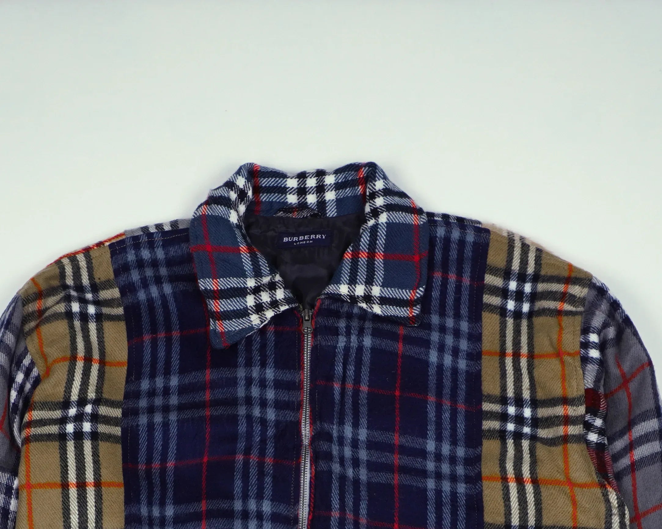 Reworked Burberry Blue Bomber Jacket M Wool, Polyester