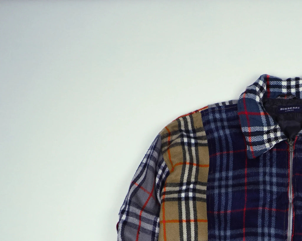 Reworked Burberry Blue Bomber Jacket M Wool, Polyester