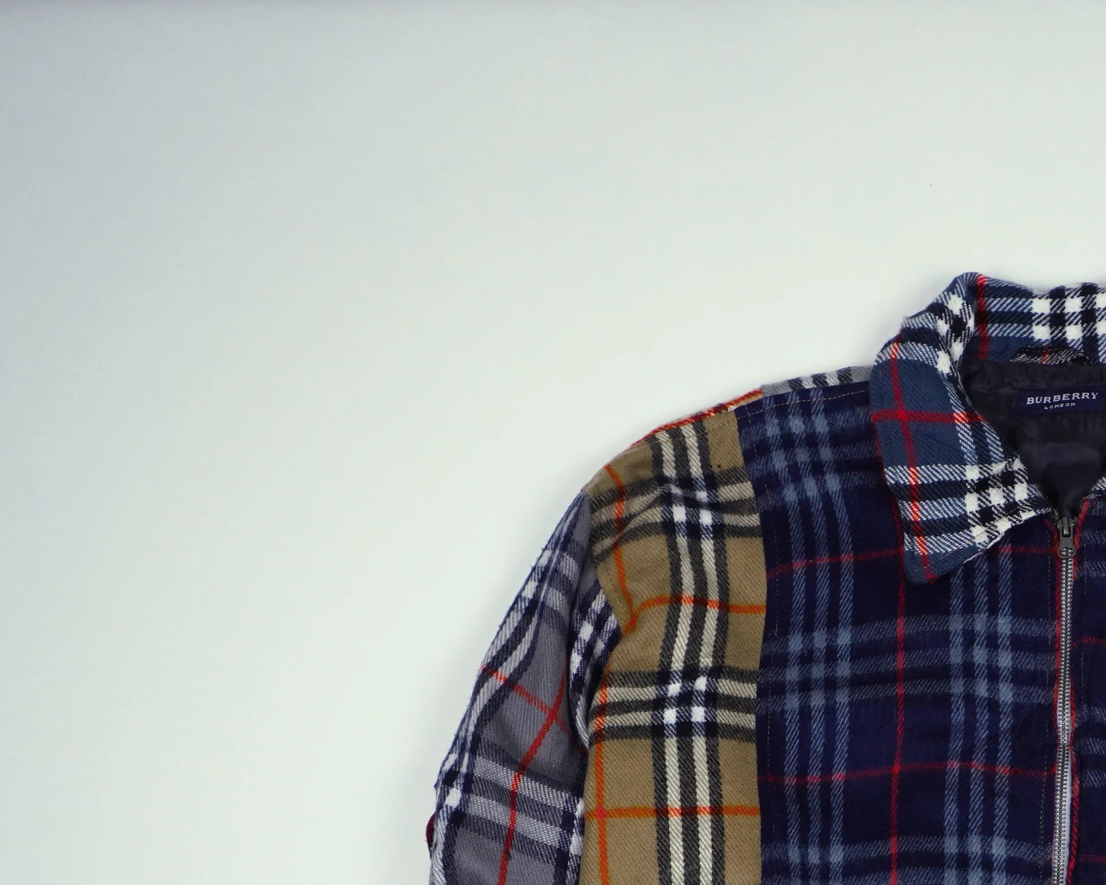 Reworked Burberry Blue Bomber Jacket M Wool, Polyester