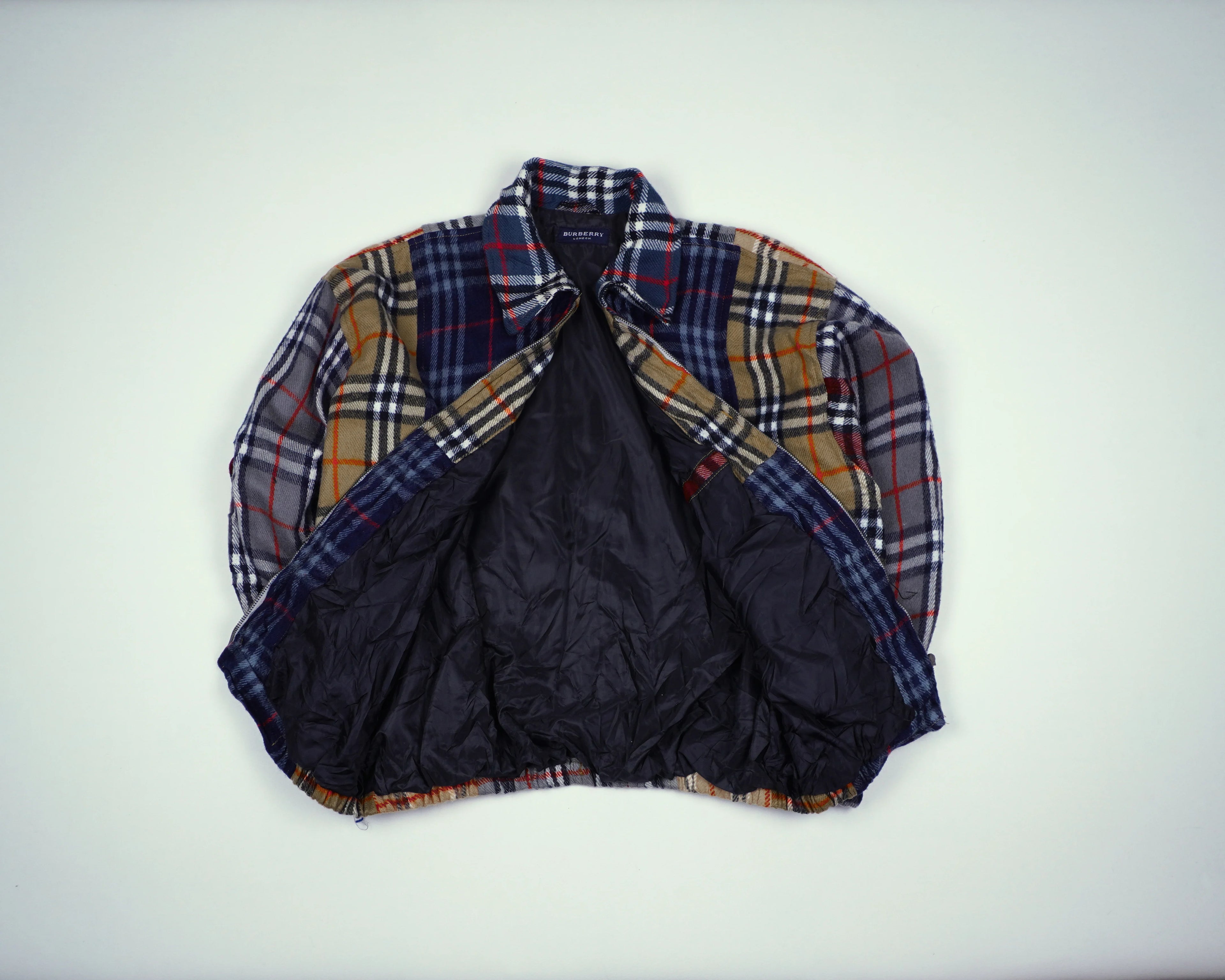 Reworked Burberry Blue Bomber Jacket M Wool, Polyester