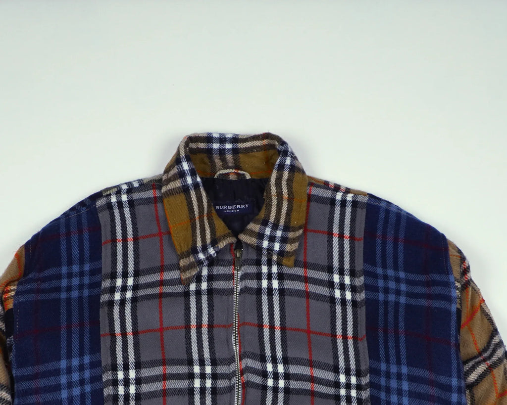 Reworked Burberry Brown Bomber Jacket M Wool, Polyester