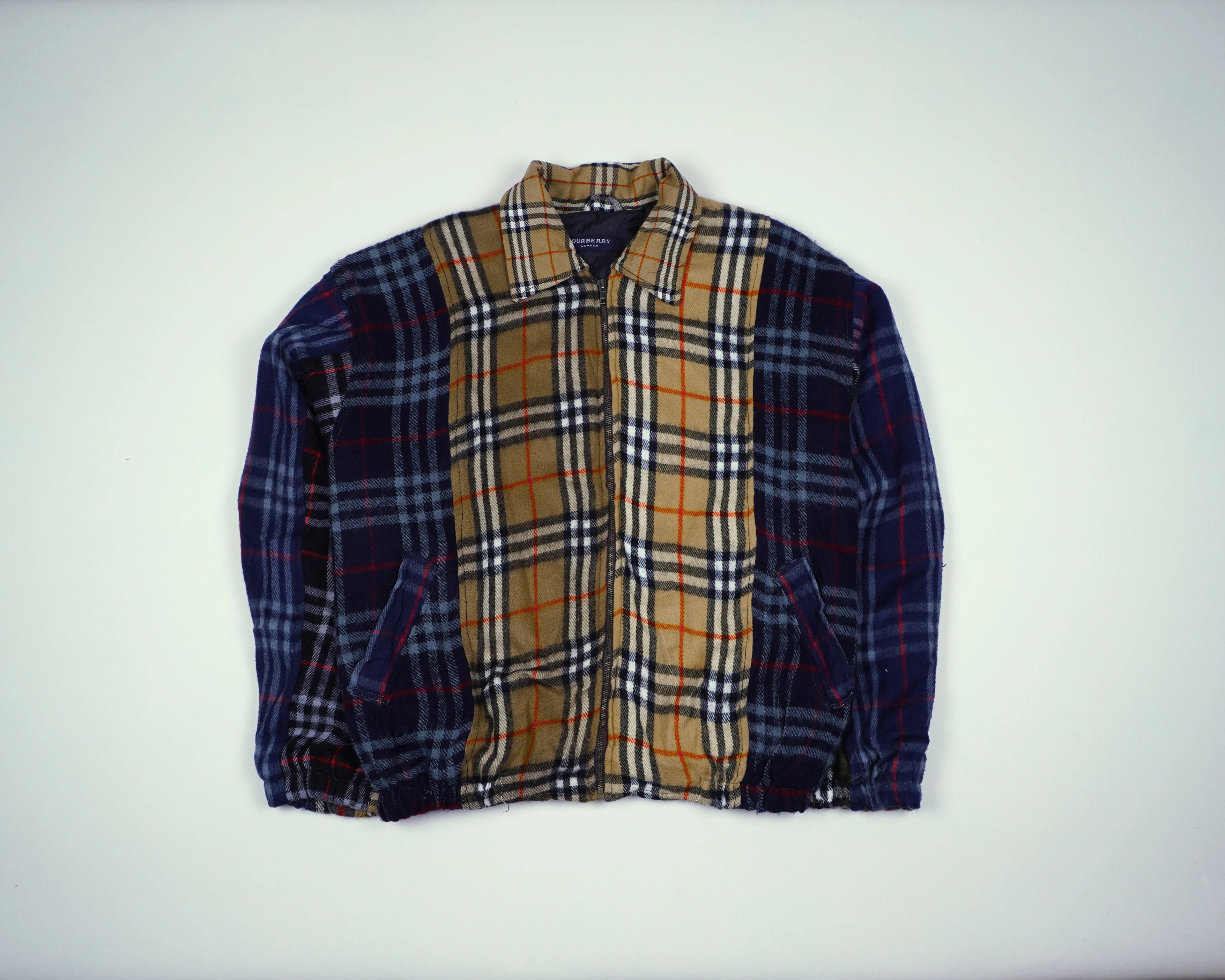 Reworked Burberry Beige Bomber Jacket L Wool, Polyester