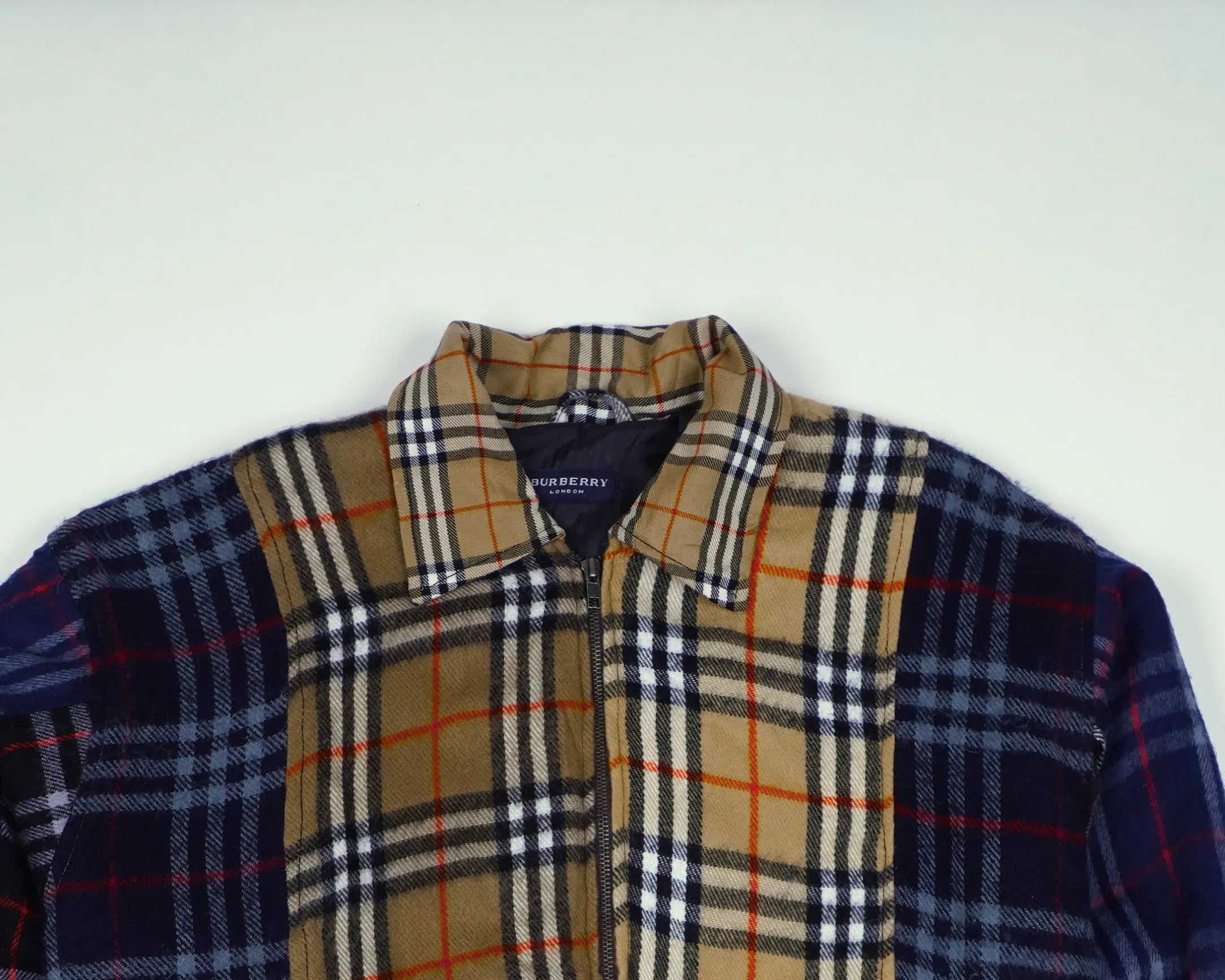 Reworked Burberry Beige Bomber Jacket L Wool, Polyester