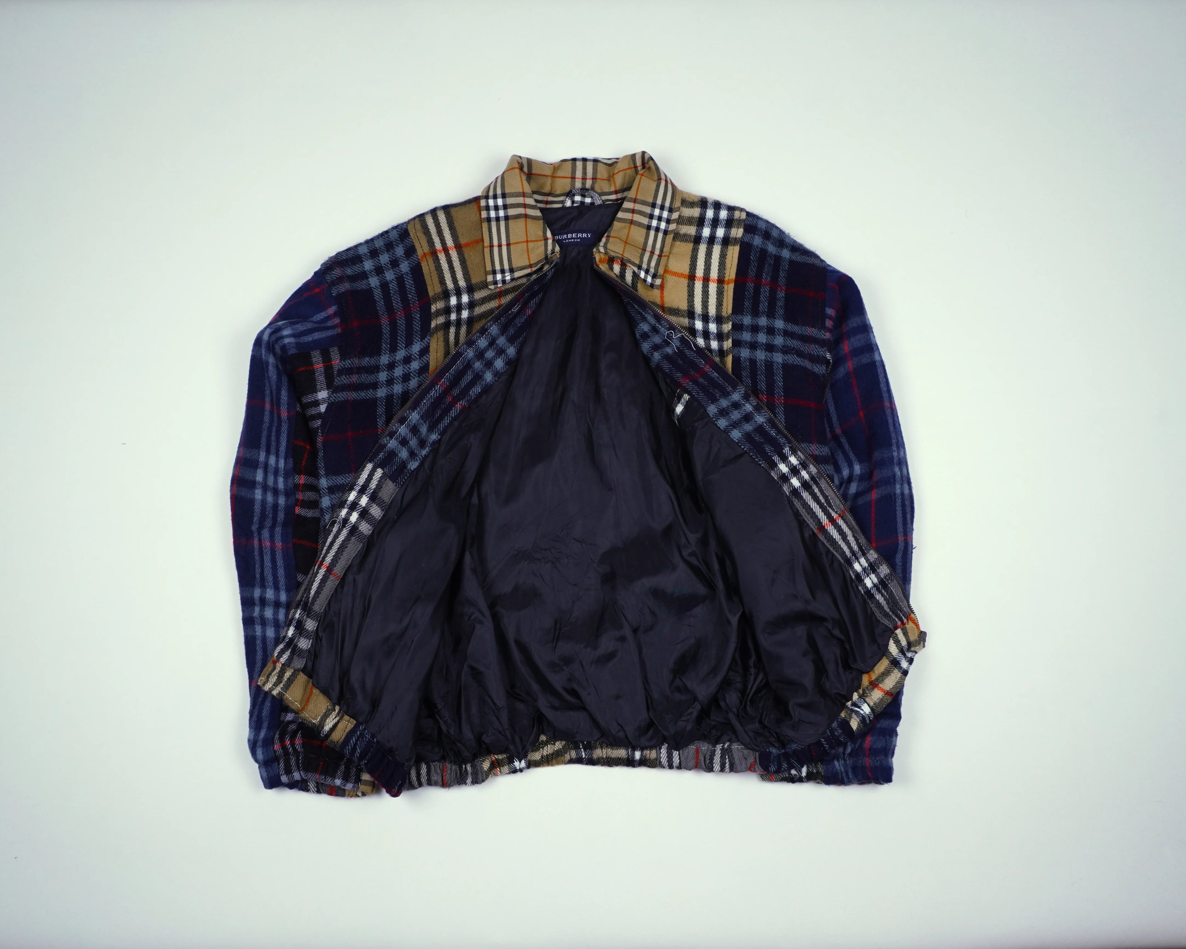 Reworked Burberry Beige Bomber Jacket L Wool, Polyester