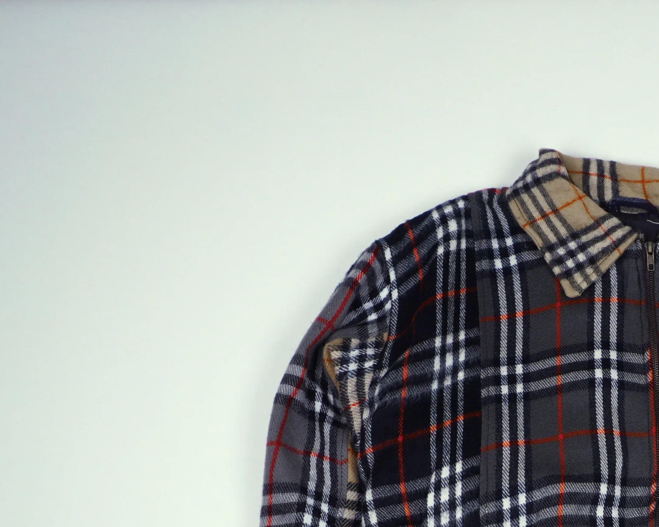 Reworked Burberry Gray Bomber Jacket S Wool, Polyester