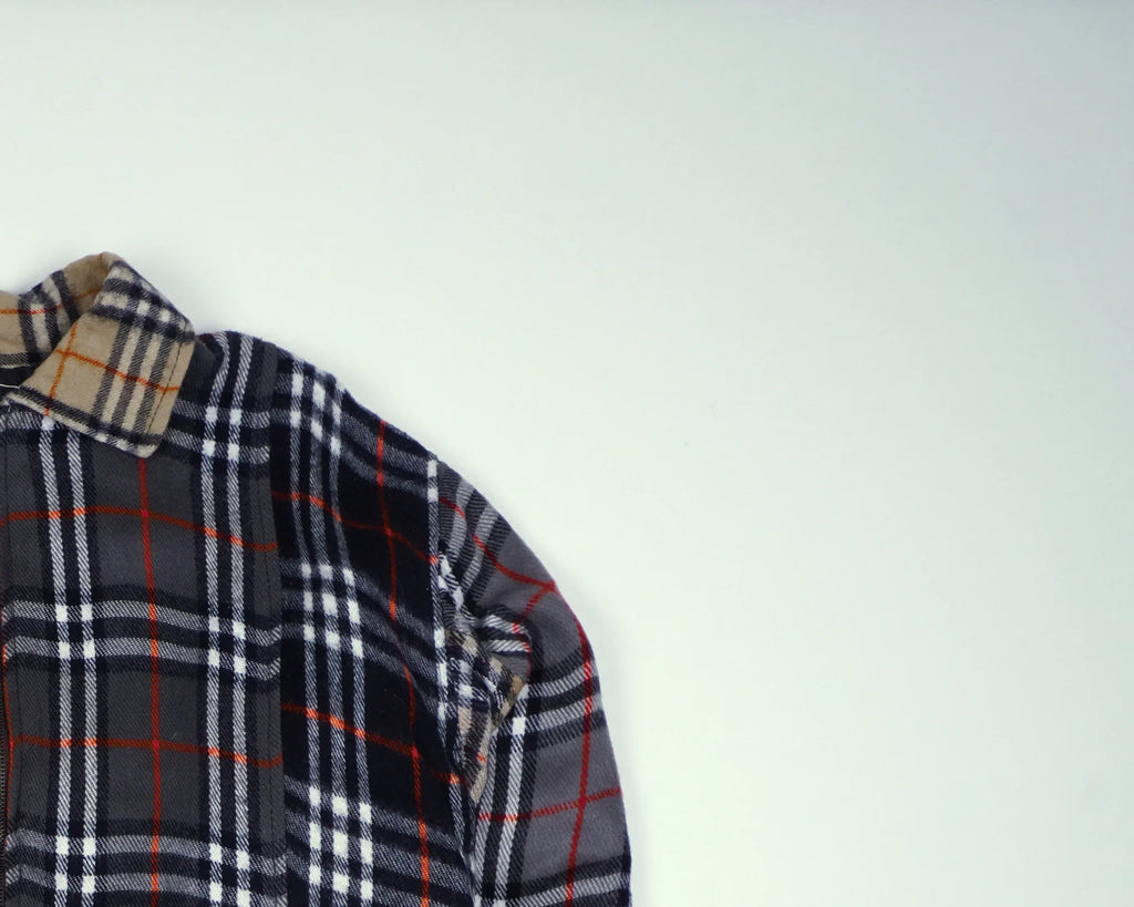 Reworked Burberry Gray Bomber Jacket S Wool, Polyester