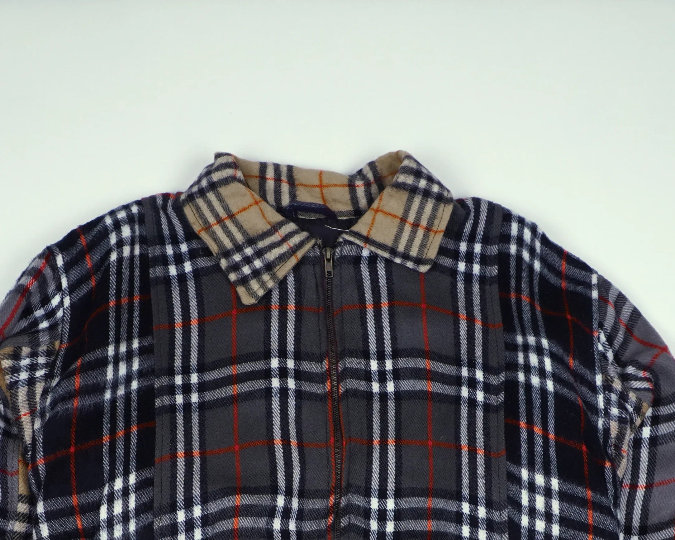 Reworked Burberry Gray Bomber Jacket S Wool, Polyester