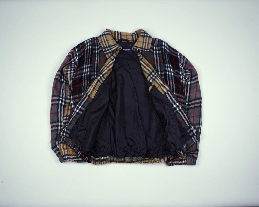 Reworked Burberry Gray Bomber Jacket S Wool, Polyester