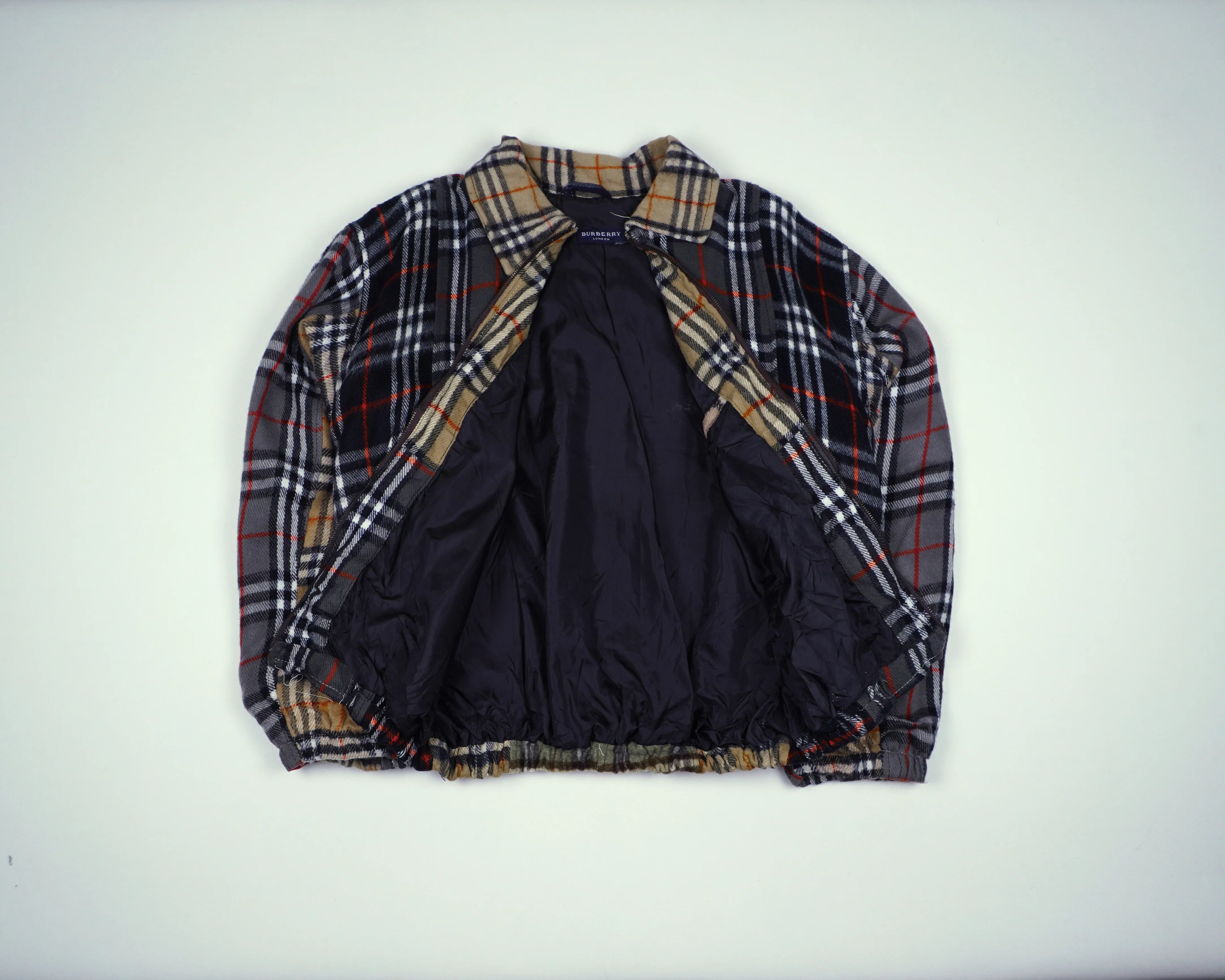 Reworked Burberry Gray Bomber Jacket S Wool, Polyester