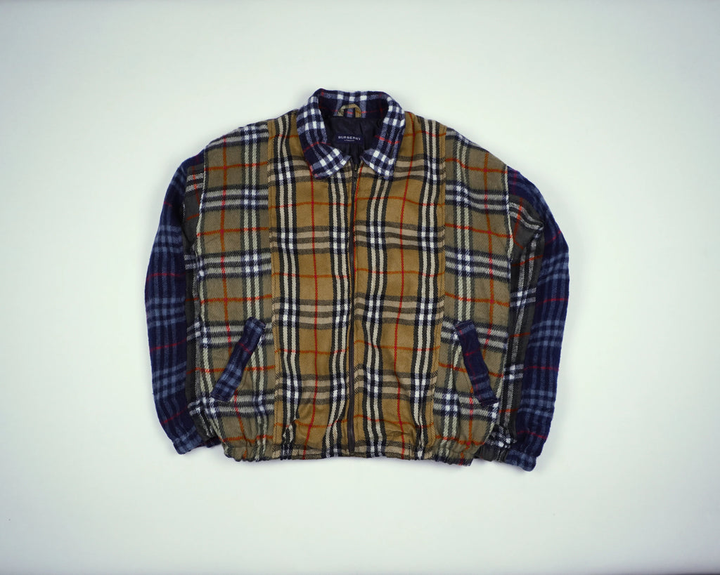 Reworked Burberry Brown Bomber Jacket M Wool, Polyester