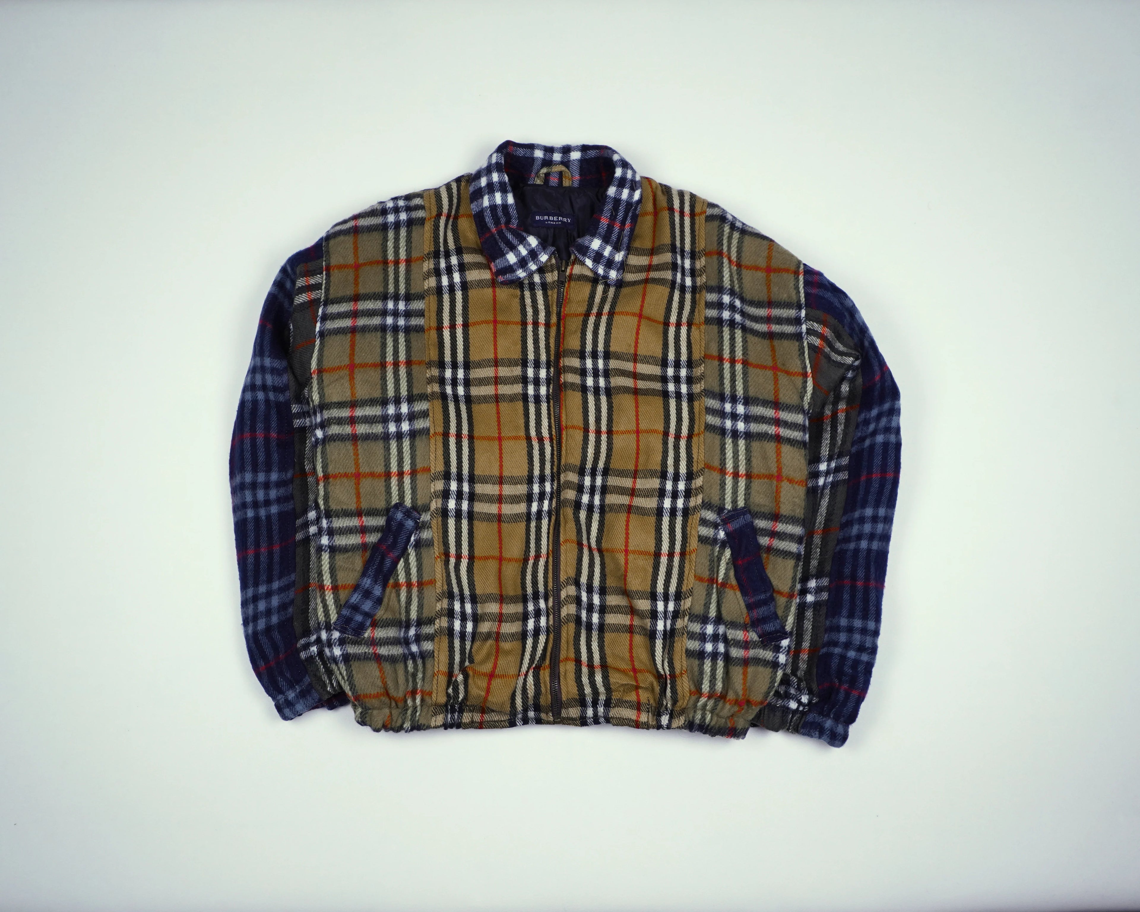 Reworked Burberry Brown Bomber Jacket M Wool, Polyester