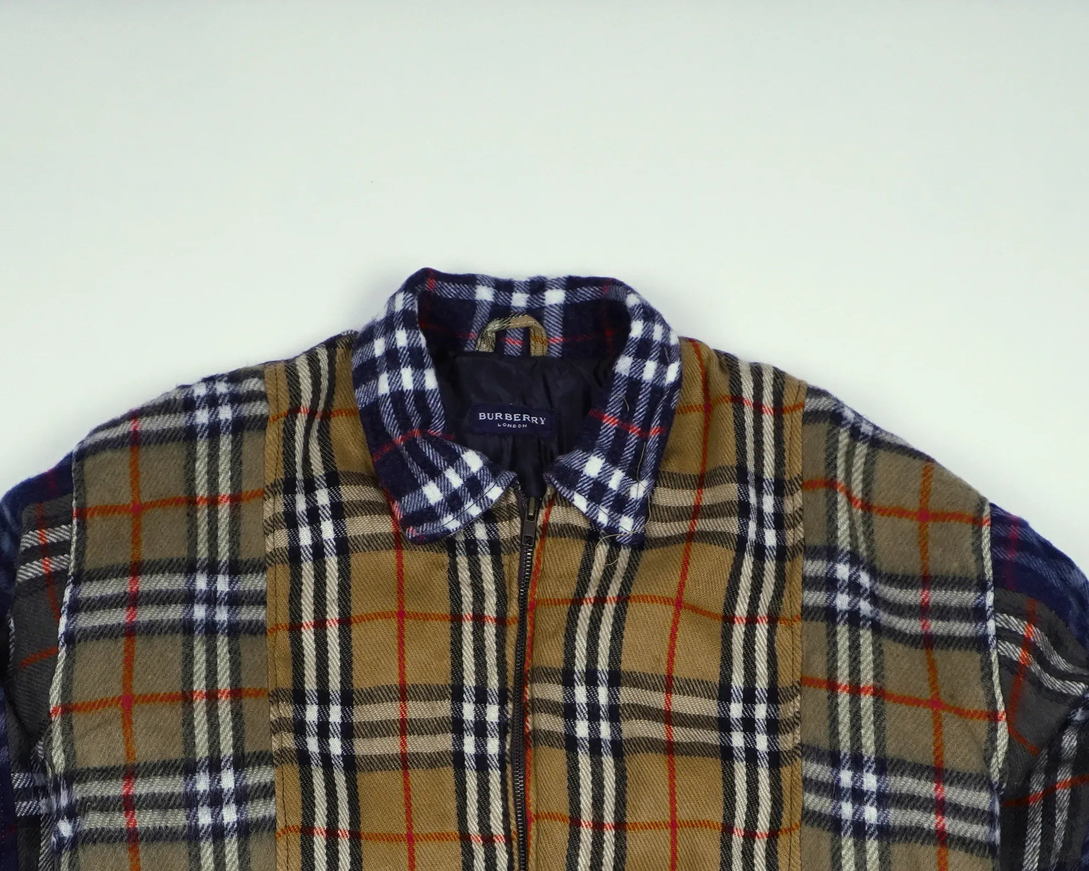 Reworked Burberry Brown Bomber Jacket M Wool, Polyester