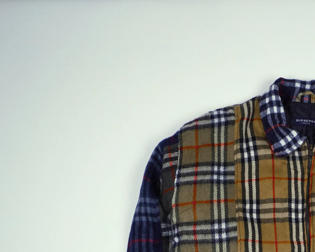 Reworked Burberry Brown Bomber Jacket M Wool, Polyester