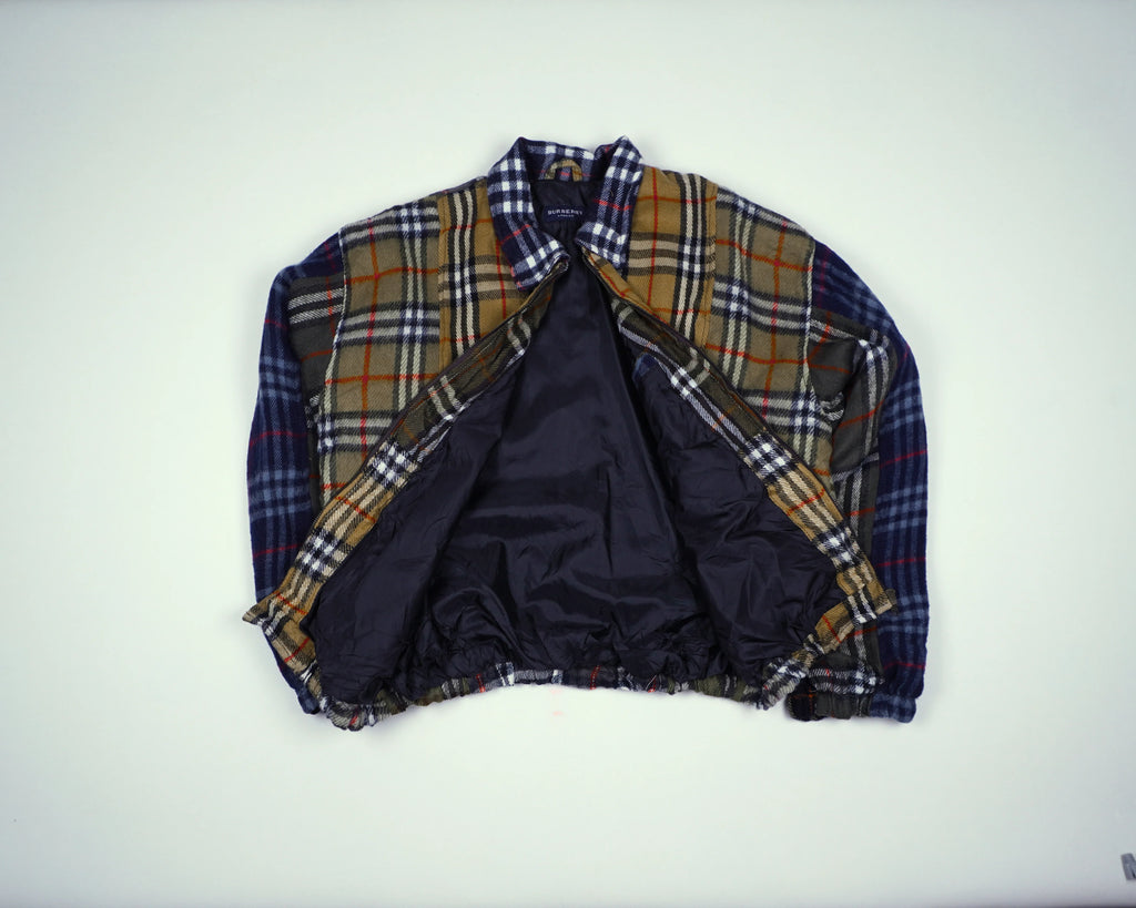 Reworked Burberry Brown Bomber Jacket M Wool, Polyester