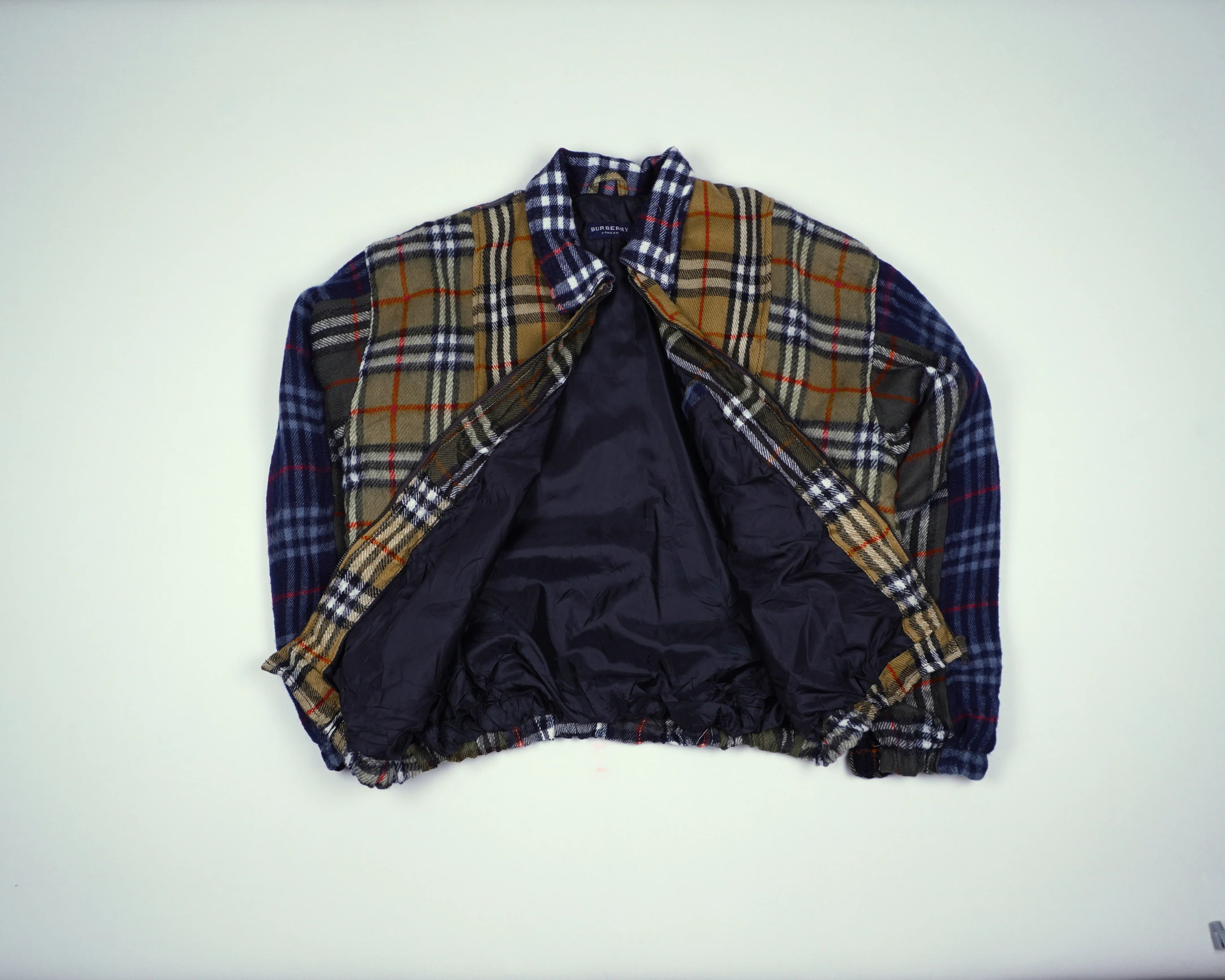 Reworked Burberry Brown Bomber Jacket M Wool, Polyester