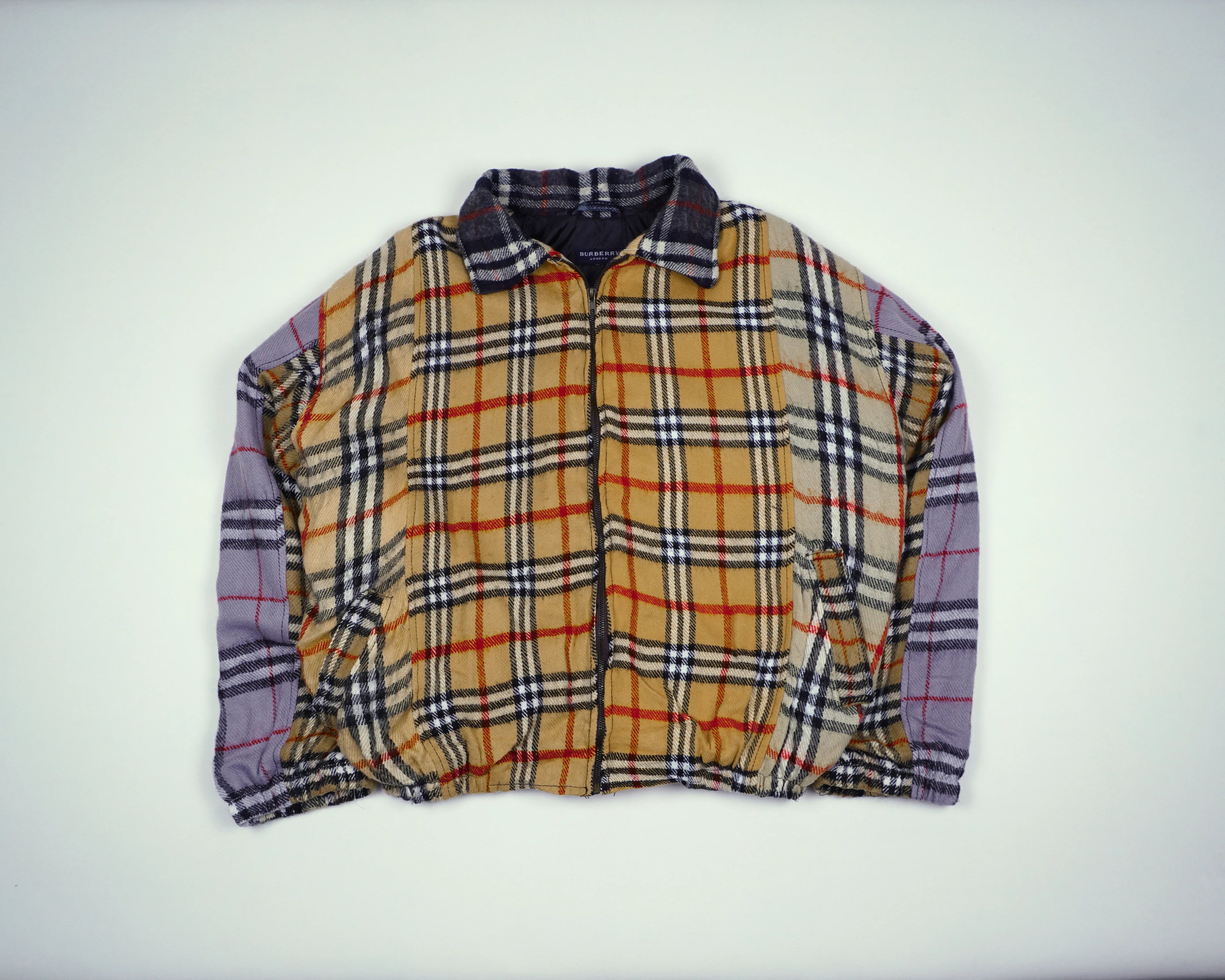 Reworked Burberry Beige Bomber Jacket M Wool, Polyester