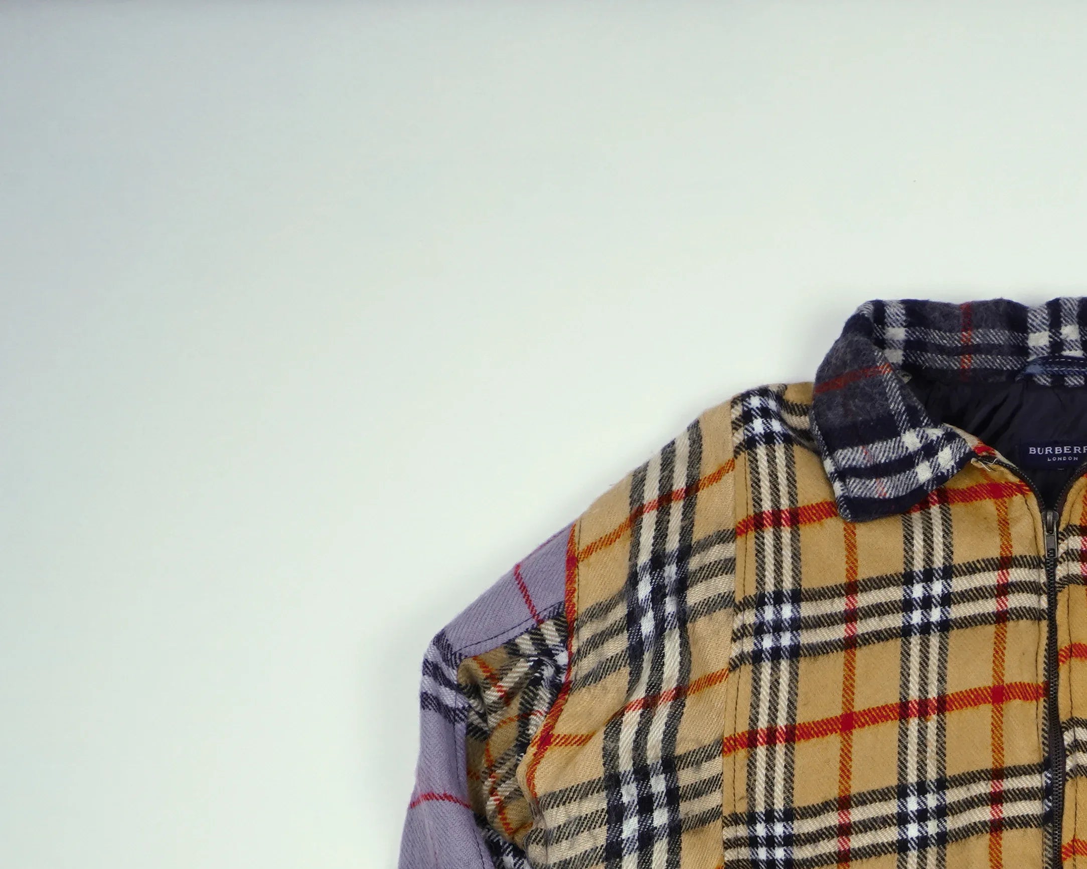 Reworked Burberry Beige Bomber Jacket M Wool, Polyester