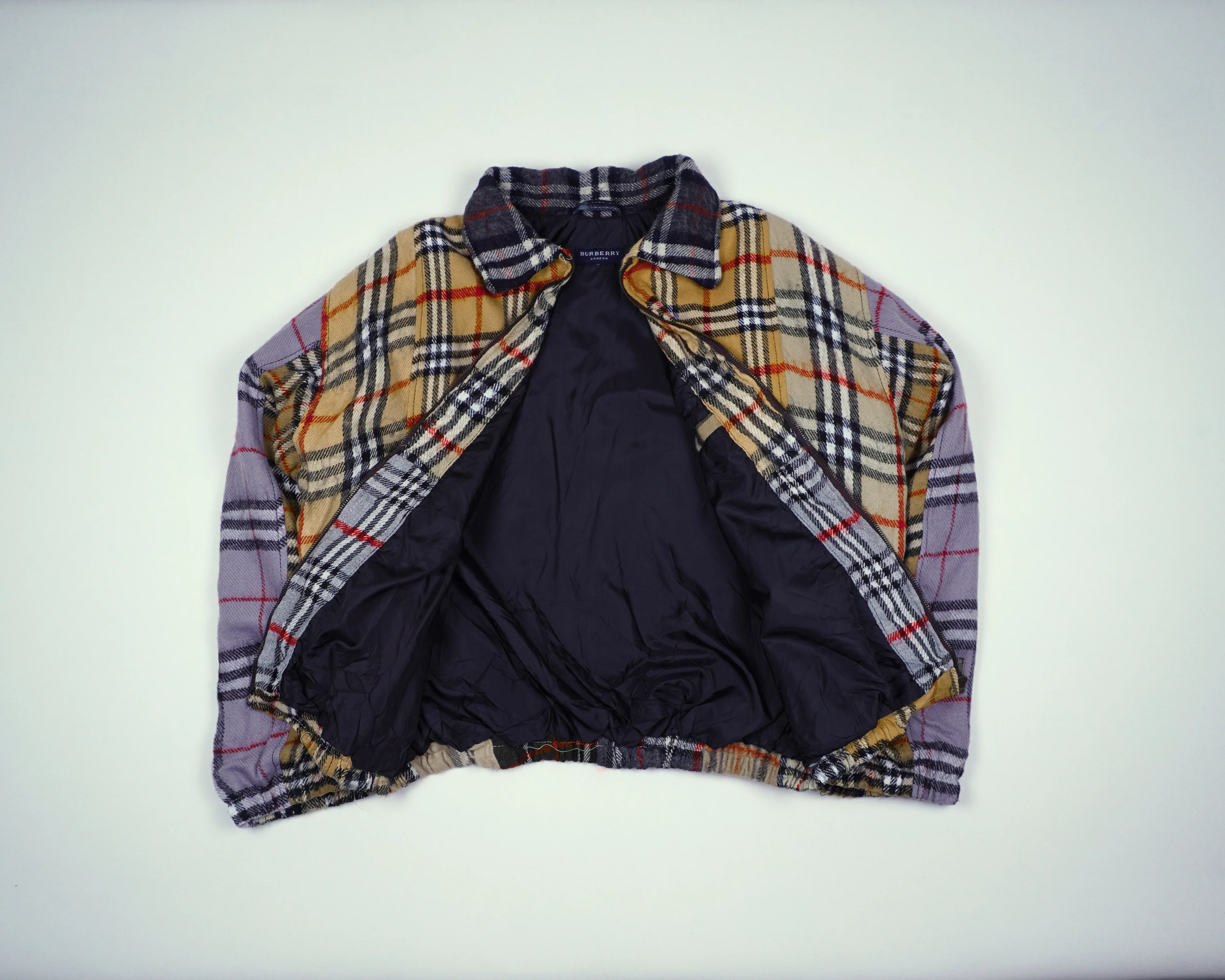 Reworked Burberry Beige Bomber Jacket M Wool, Polyester