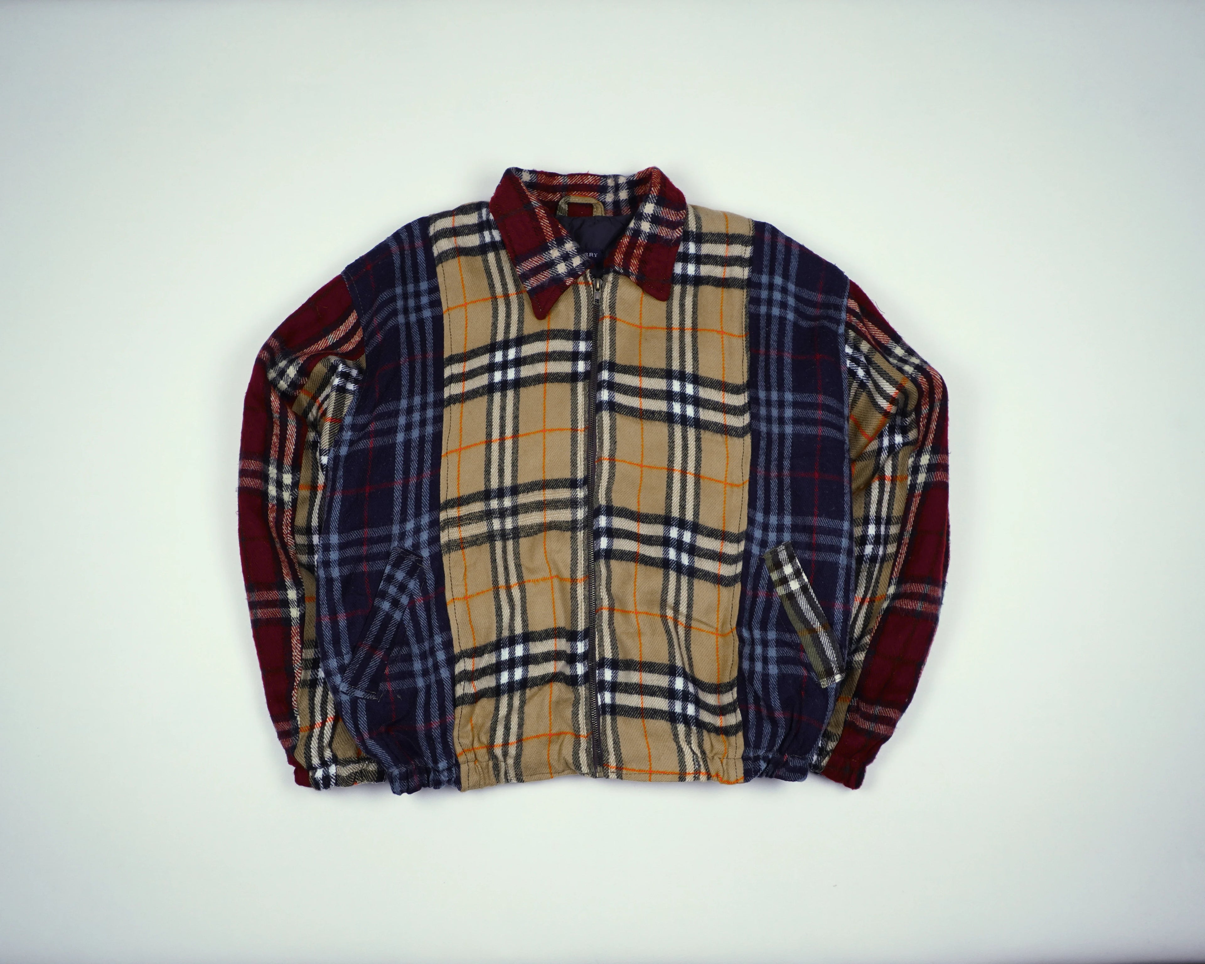 Reworked Burberry Beige Bomber Jacket S Wool, Polyester