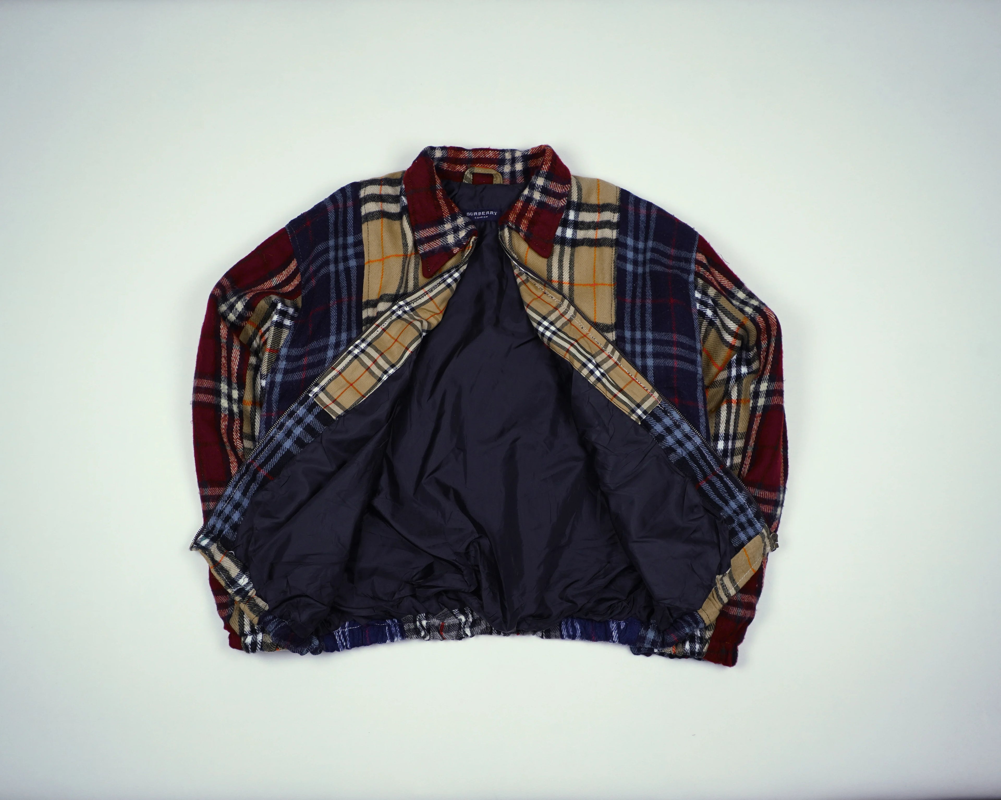 Reworked Burberry Beige Bomber Jacket S Wool, Polyester