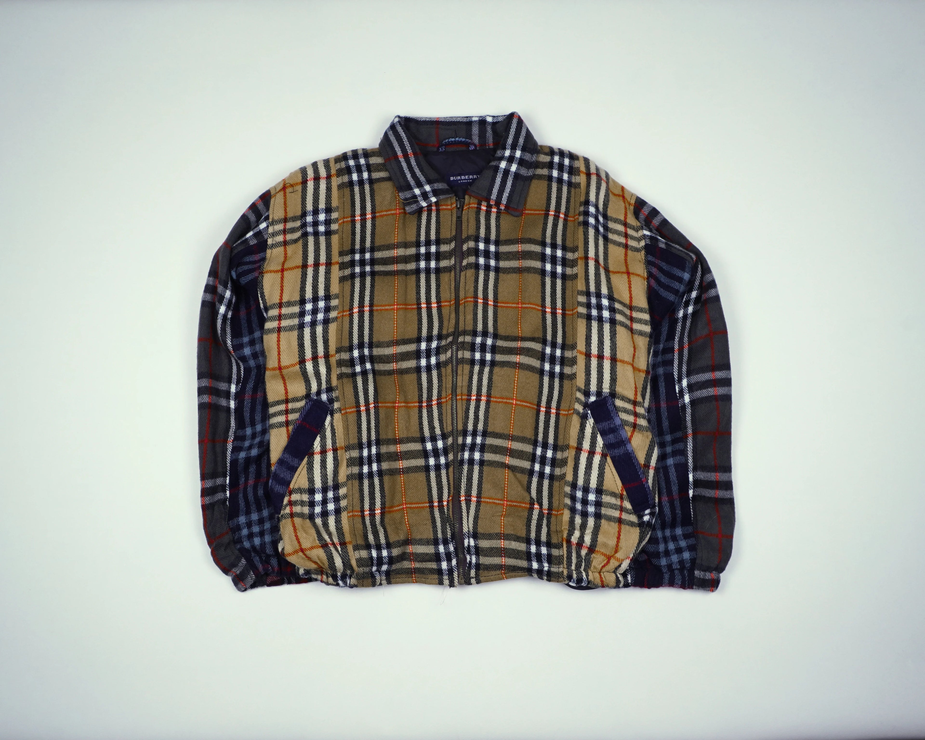 Reworked Burberry Beige Bomber Jacket M Wool, Polyester