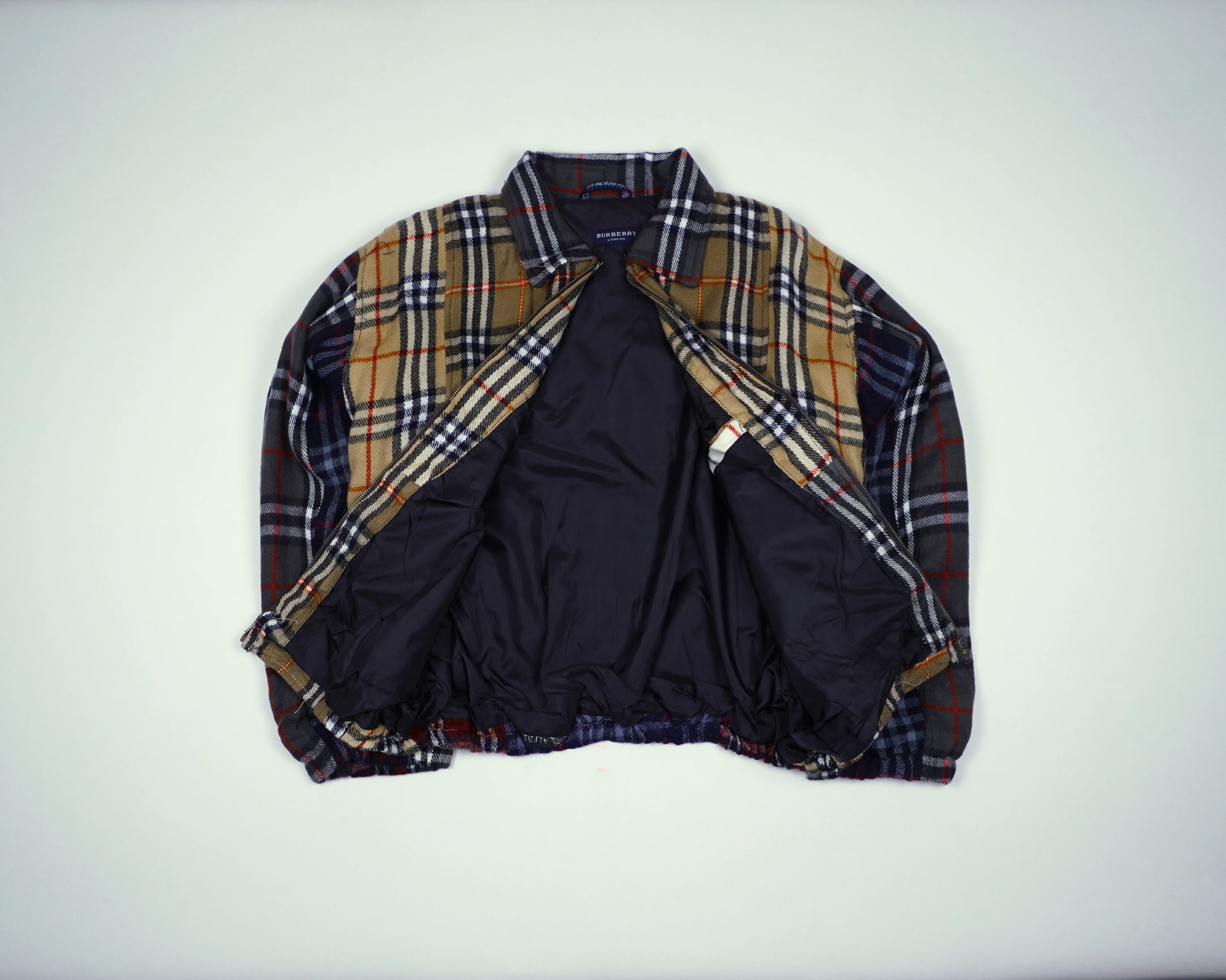 Reworked Burberry Beige Bomber Jacket M Wool, Polyester