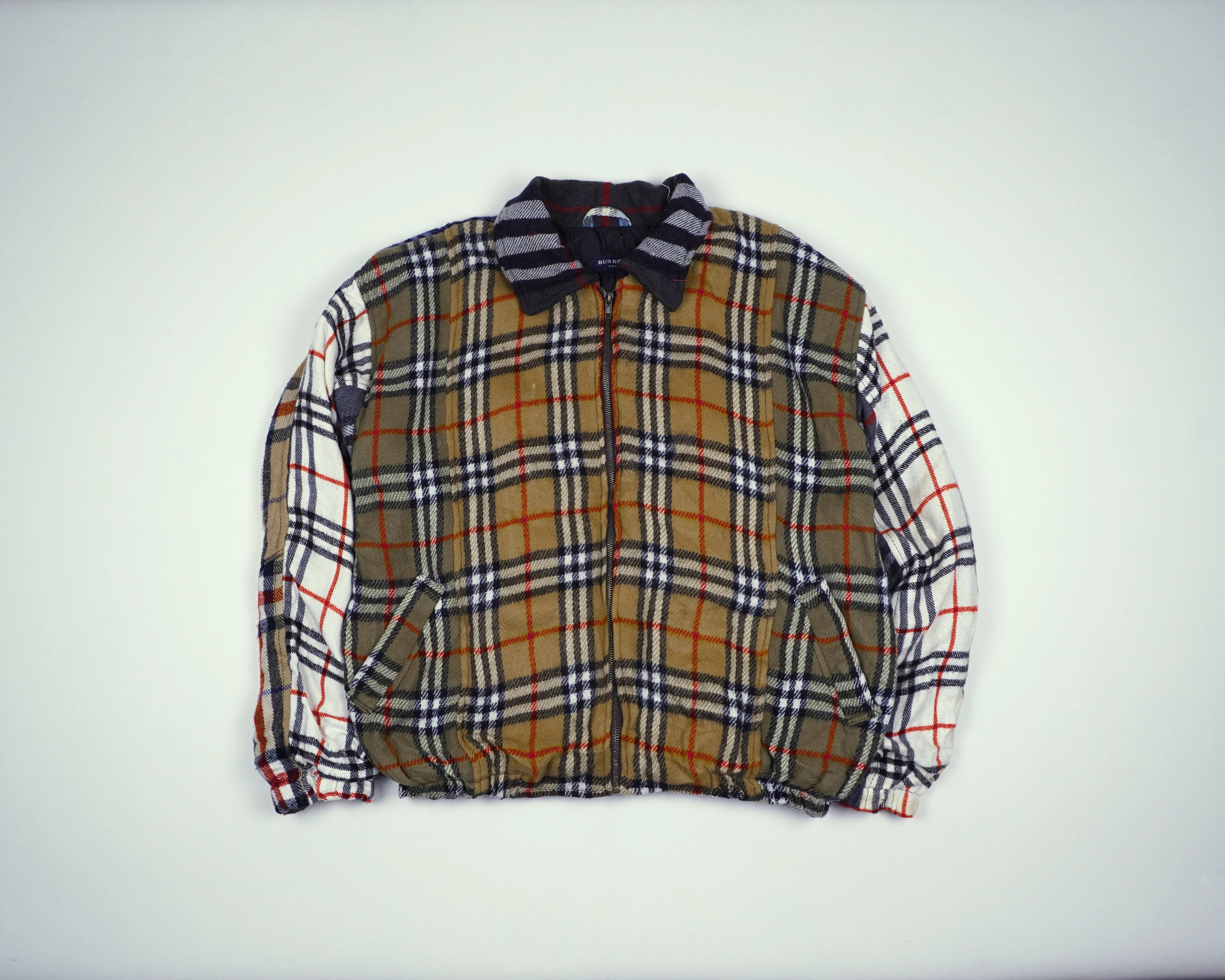 Reworked Burberry Brown Bomber Jacket S Wool, Polyester