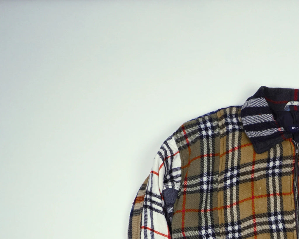 Reworked Burberry Brown Bomber Jacket S Wool, Polyester