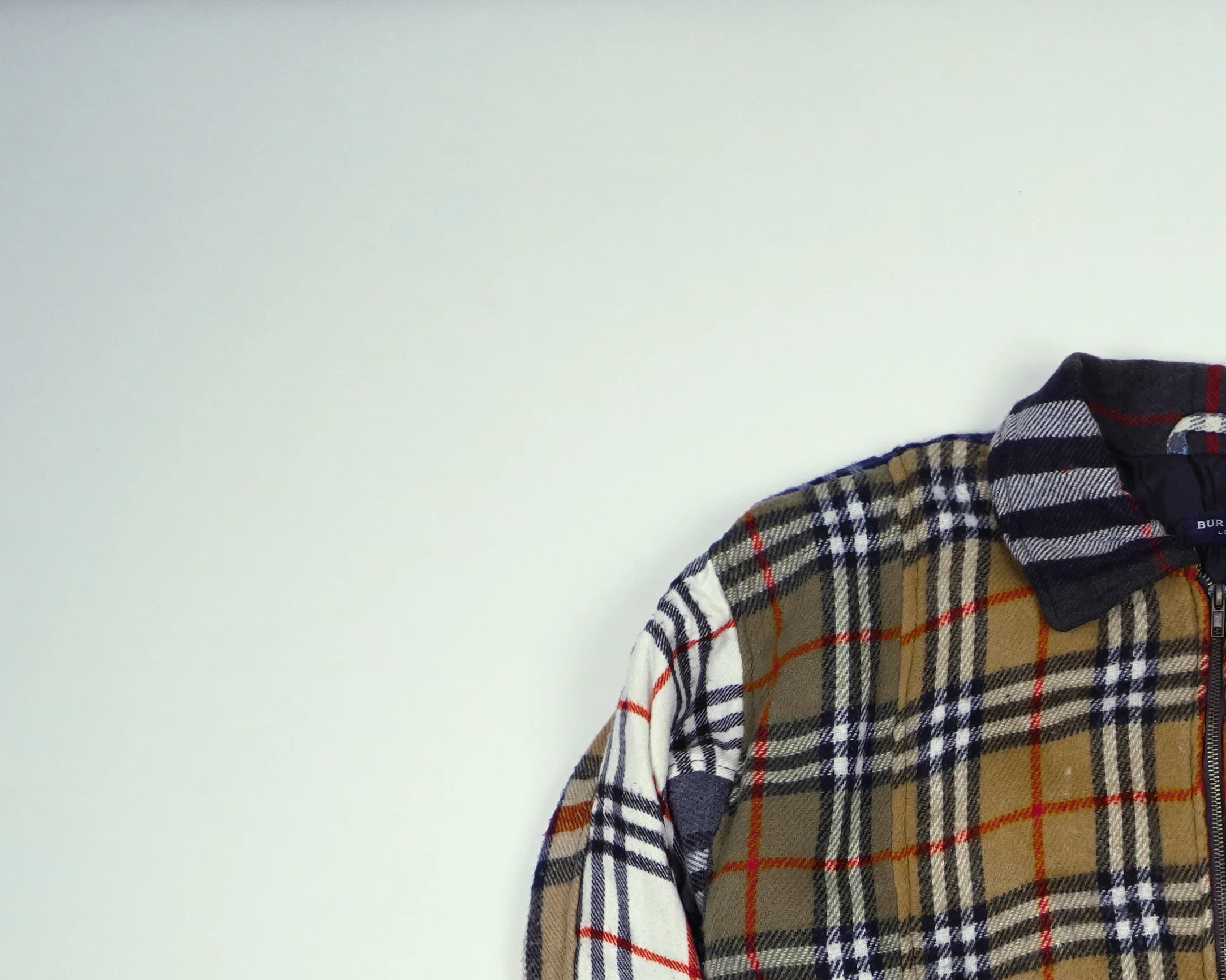 Reworked Burberry Brown Bomber Jacket S Wool, Polyester