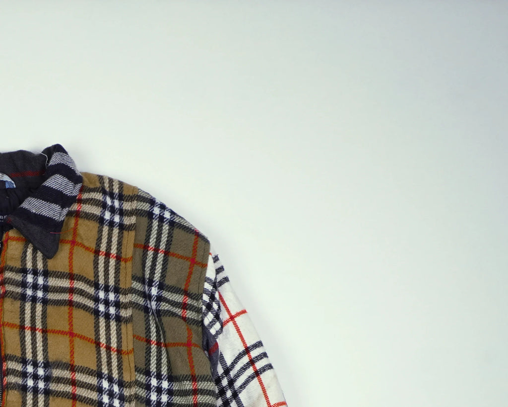 Reworked Burberry Brown Bomber Jacket S Wool, Polyester