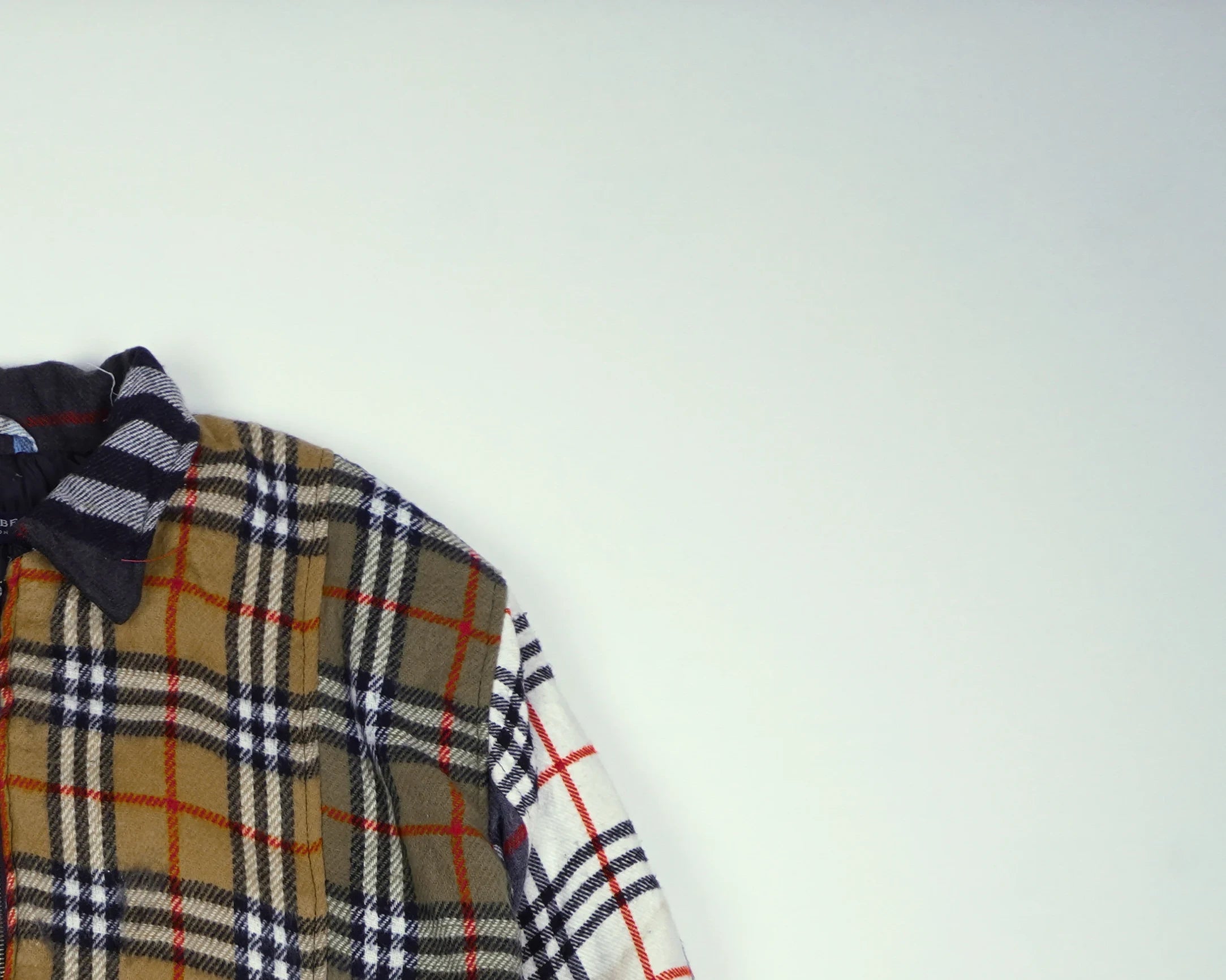 Reworked Burberry Brown Bomber Jacket S Wool, Polyester