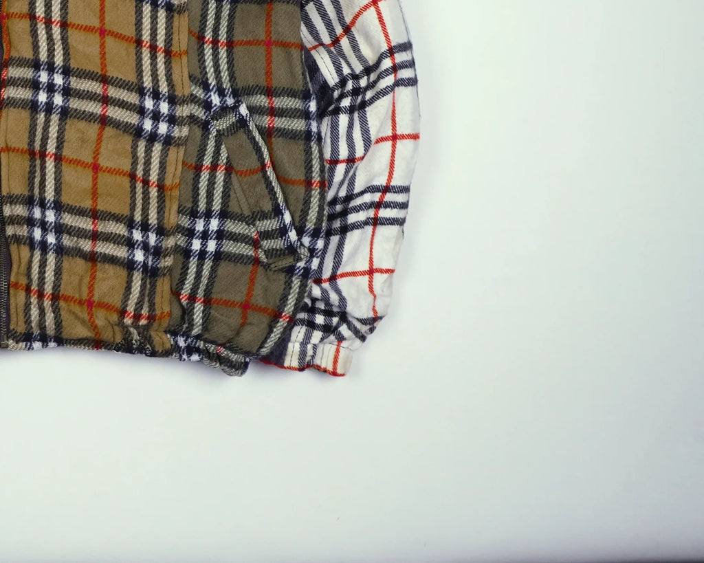 Reworked Burberry Brown Bomber Jacket S Wool, Polyester