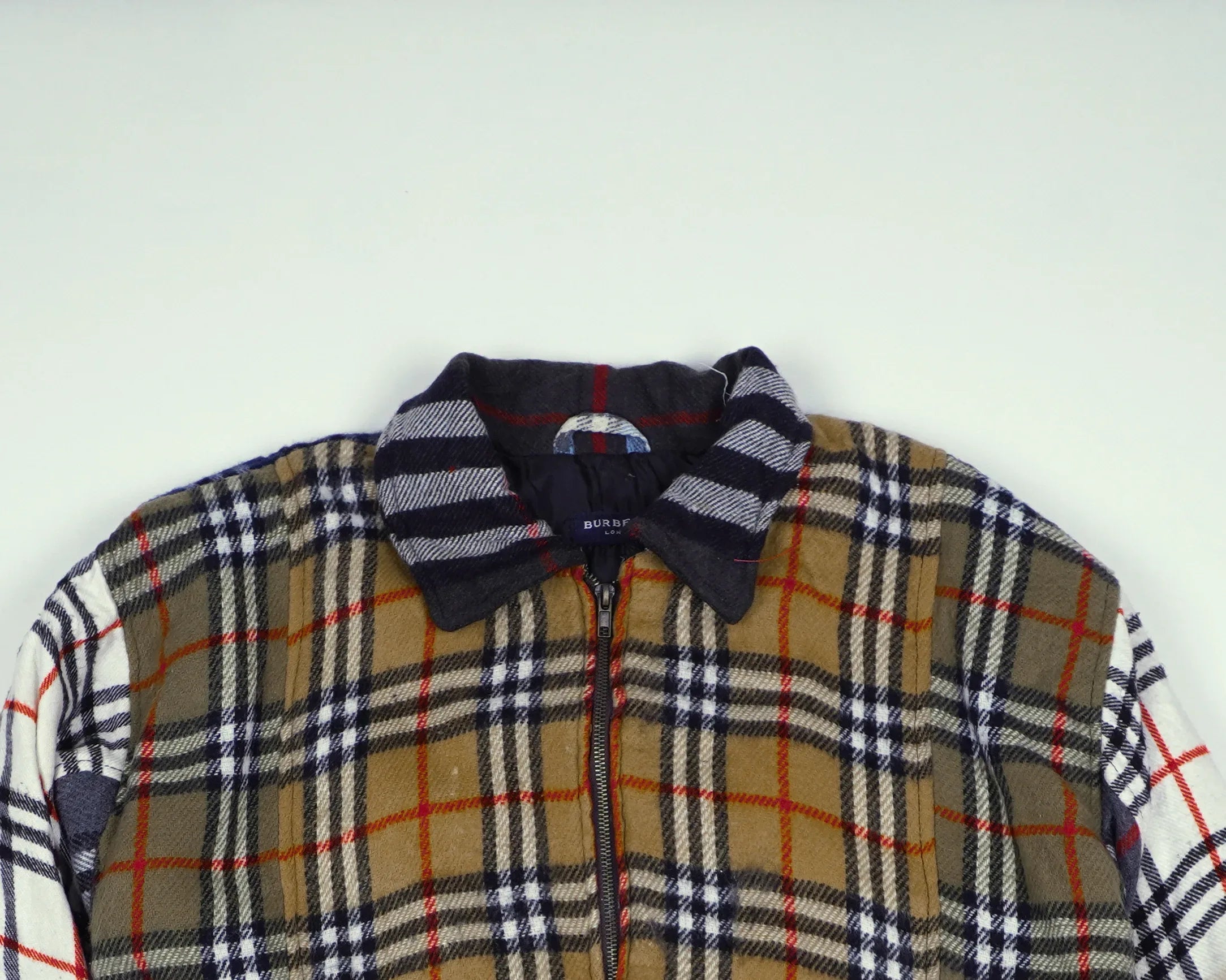 Reworked Burberry Brown Bomber Jacket S Wool, Polyester