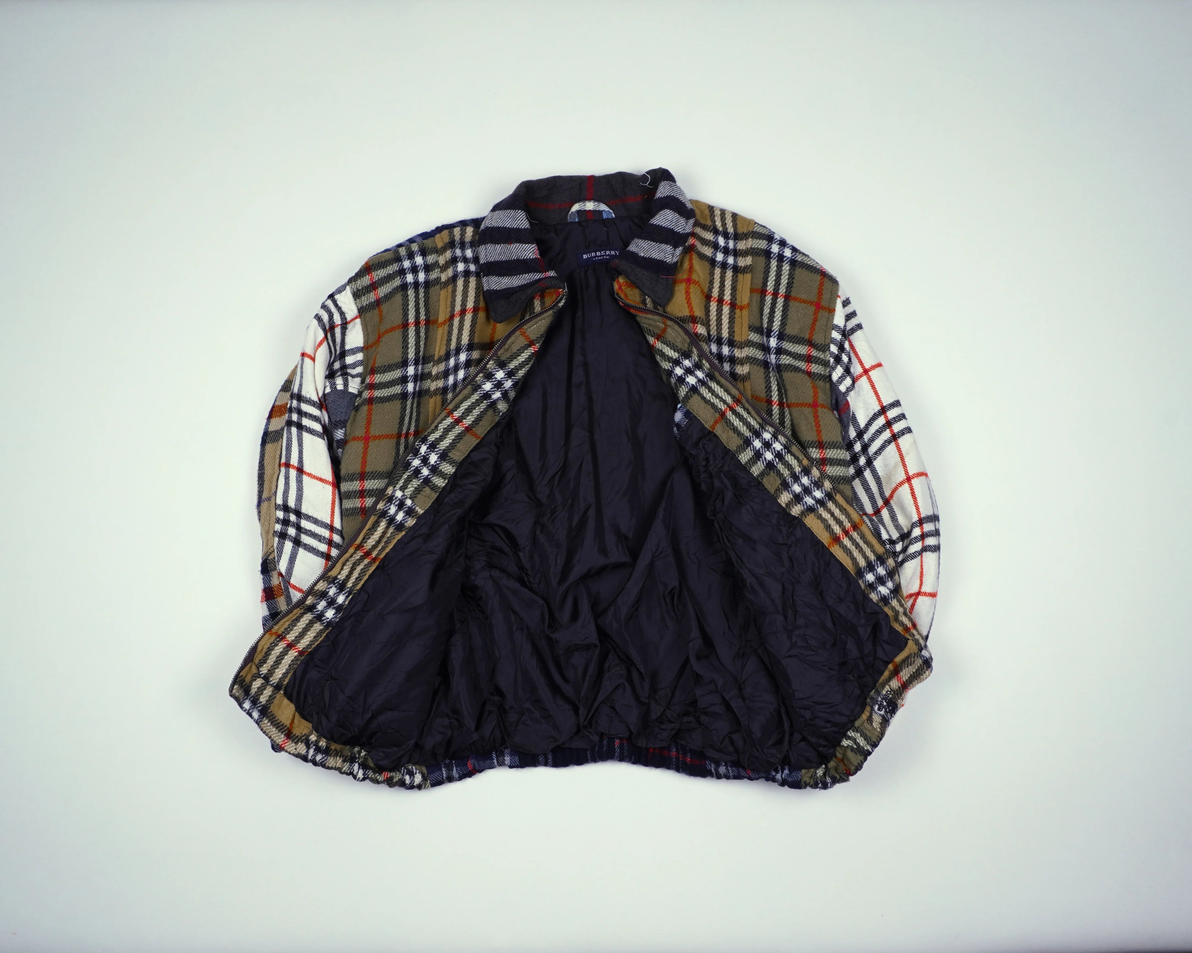 Reworked Burberry Brown Bomber Jacket S Wool, Polyester