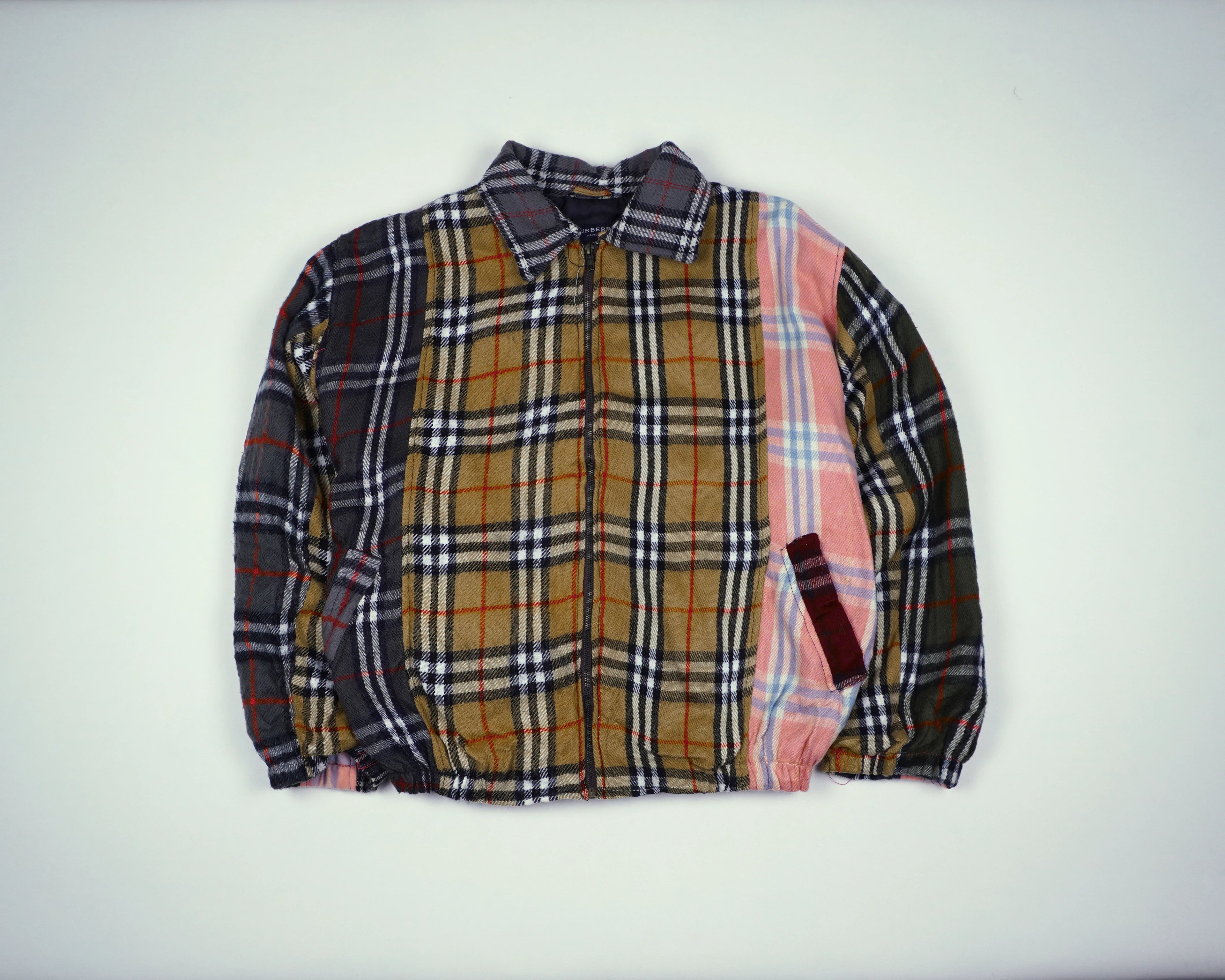 Reworked Burberry Pink Bomber Jacket L Wool, Polyester