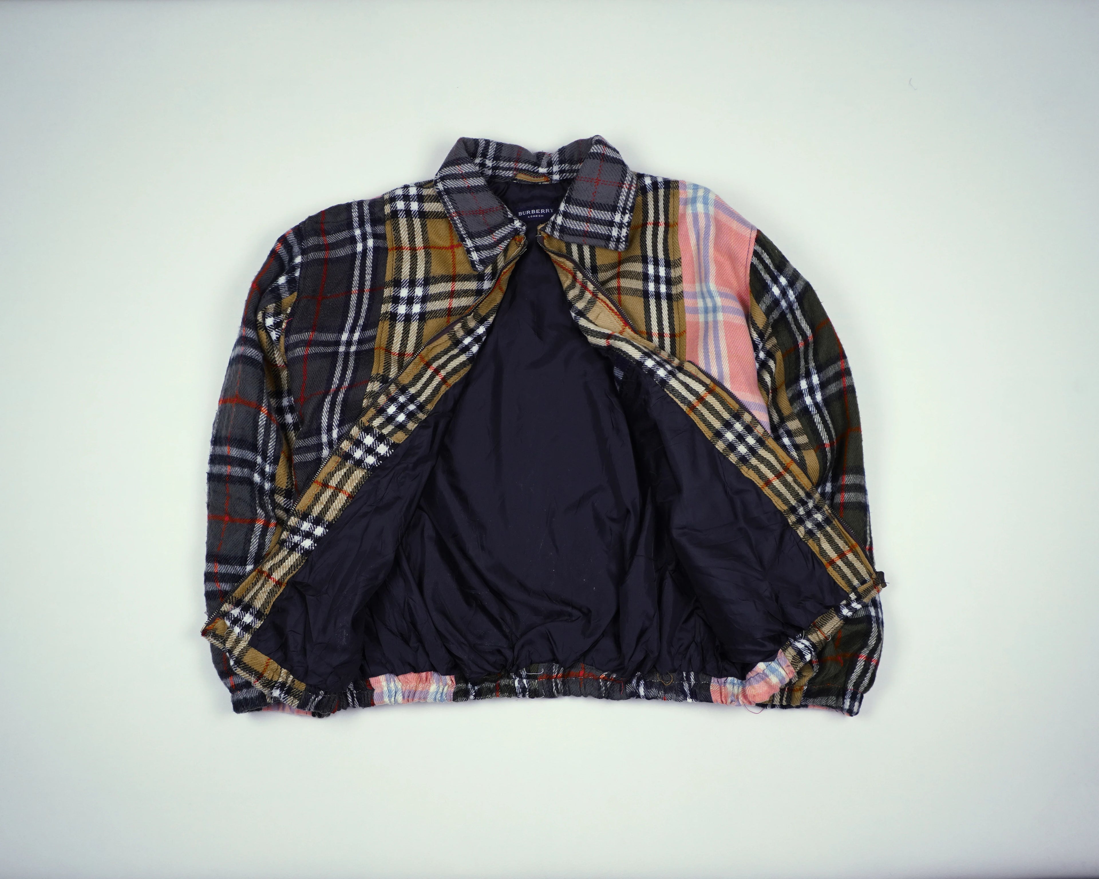 Reworked Burberry Pink Bomber Jacket L Wool, Polyester