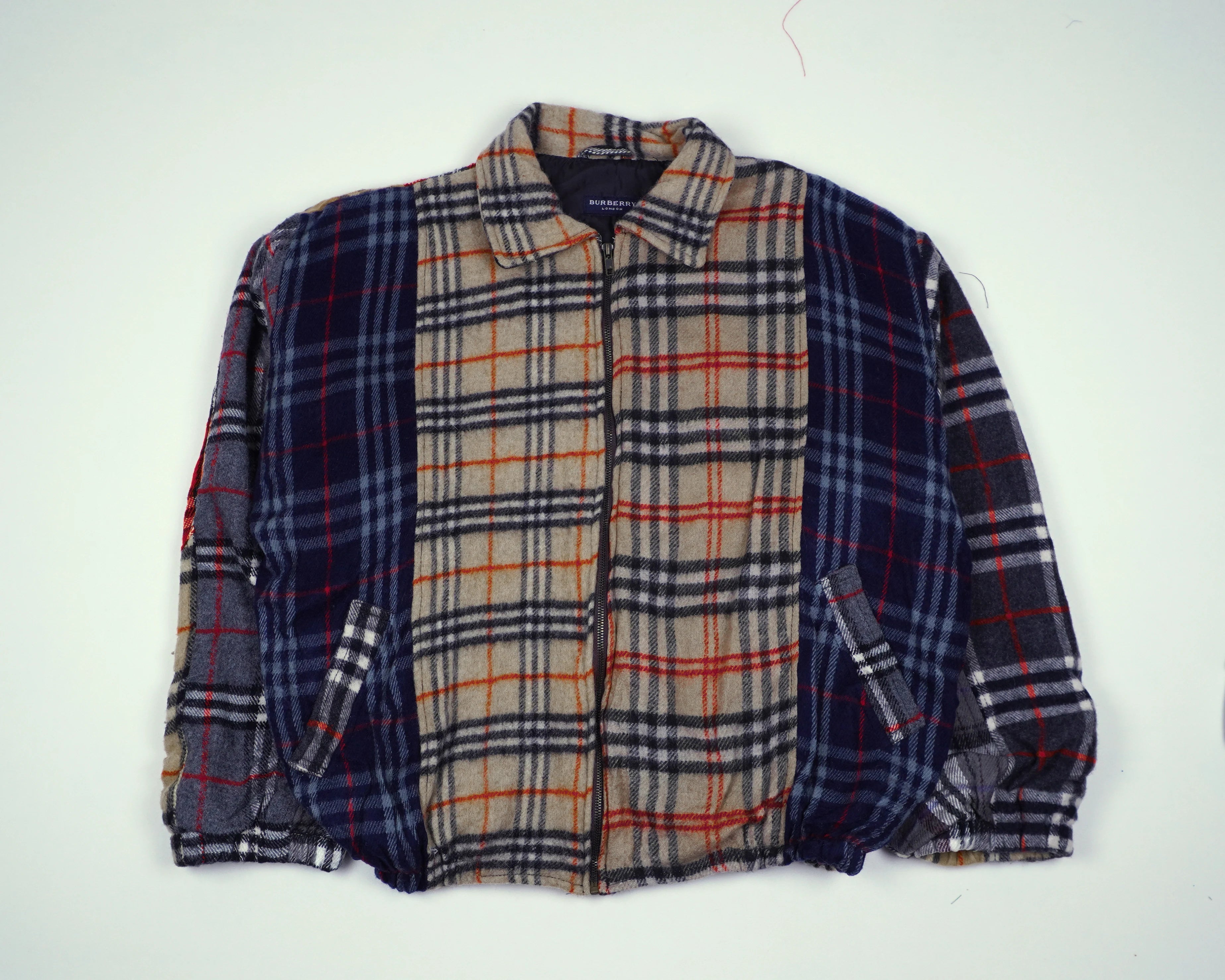 Reworked Burberry Red Bomber Jacket M Wool, Polyester