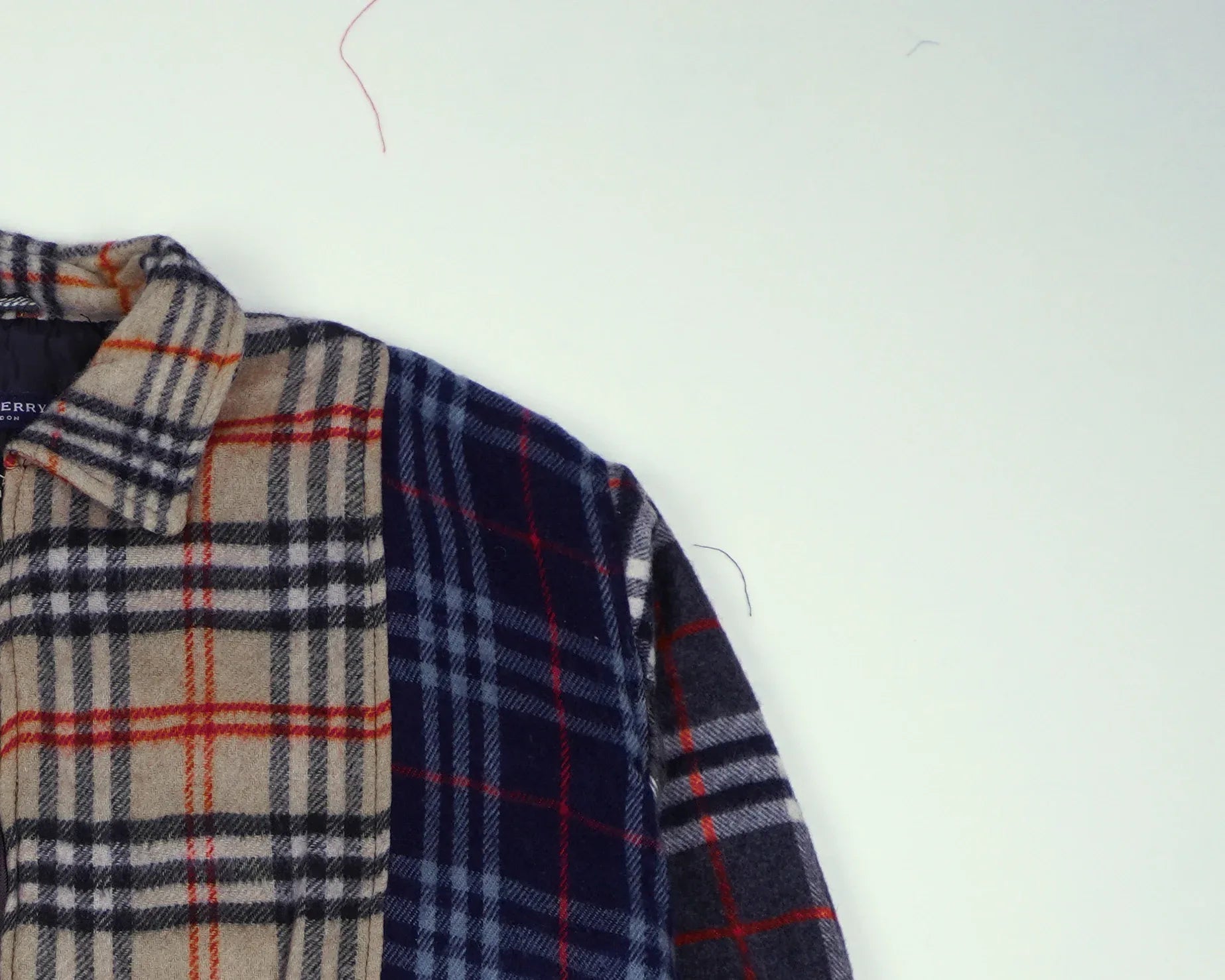 Reworked Burberry Red Bomber Jacket M Wool, Polyester