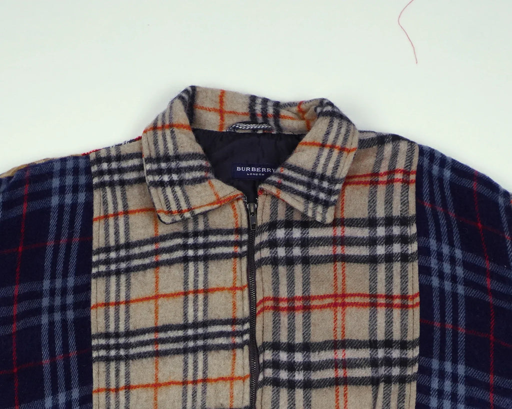 Reworked Burberry Red Bomber Jacket M Wool, Polyester