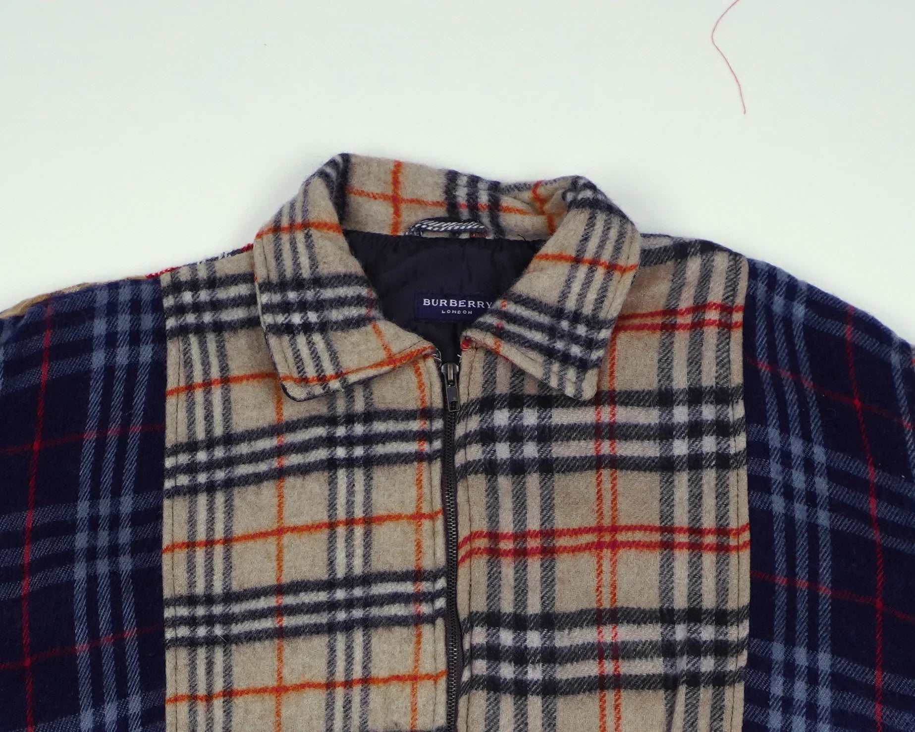 Reworked Burberry Red Bomber Jacket M Wool, Polyester