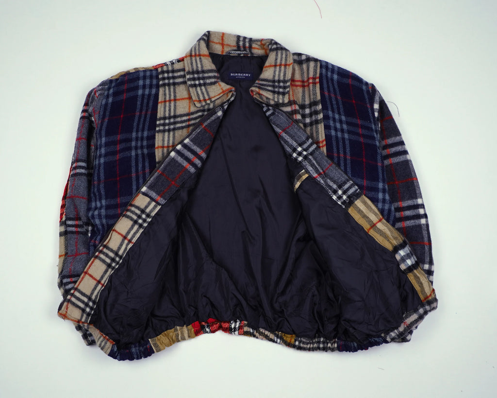 Reworked Burberry Red Bomber Jacket M Wool, Polyester