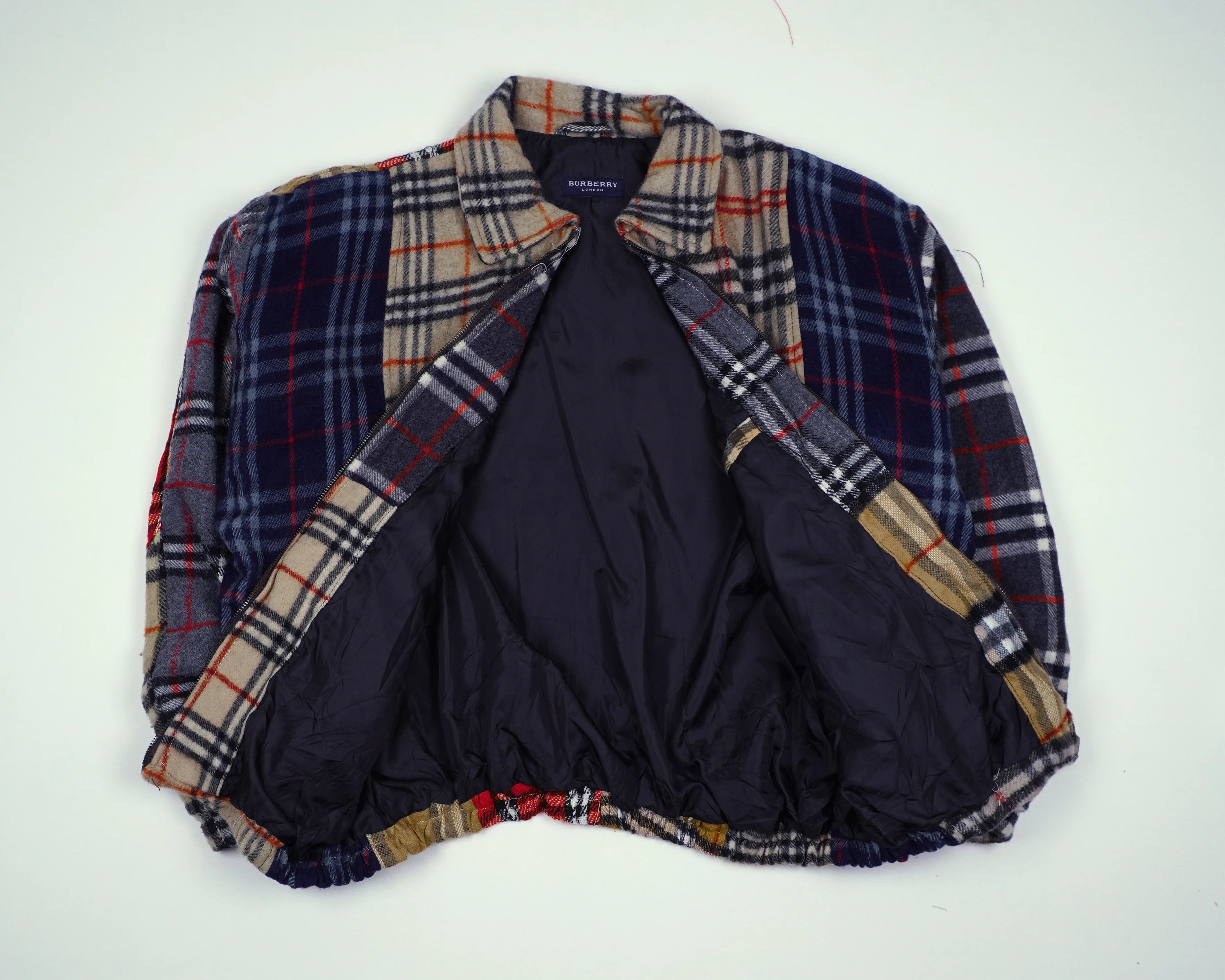 Reworked Burberry Red Bomber Jacket M Wool, Polyester