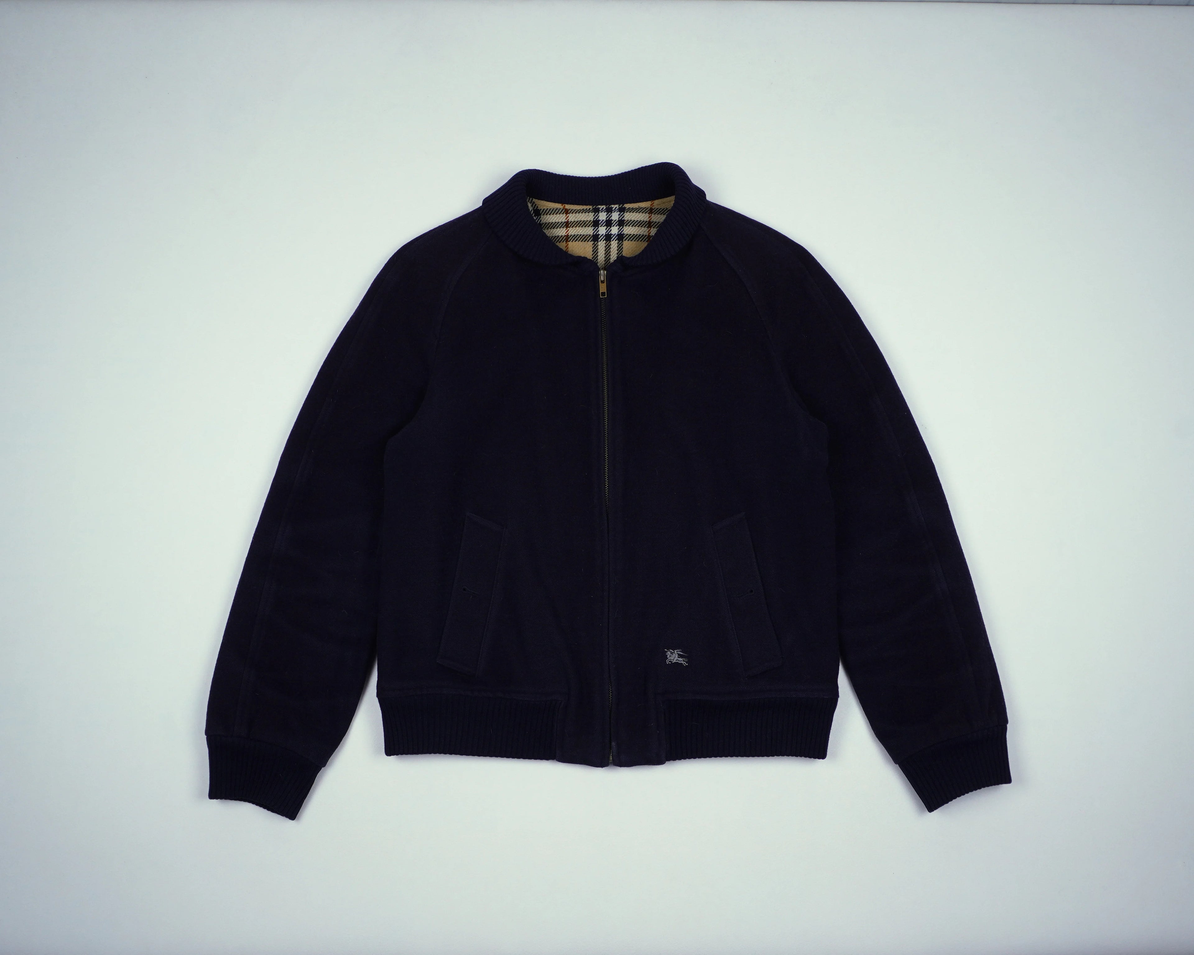 Burberry Navy Bomber Jacket S Wool