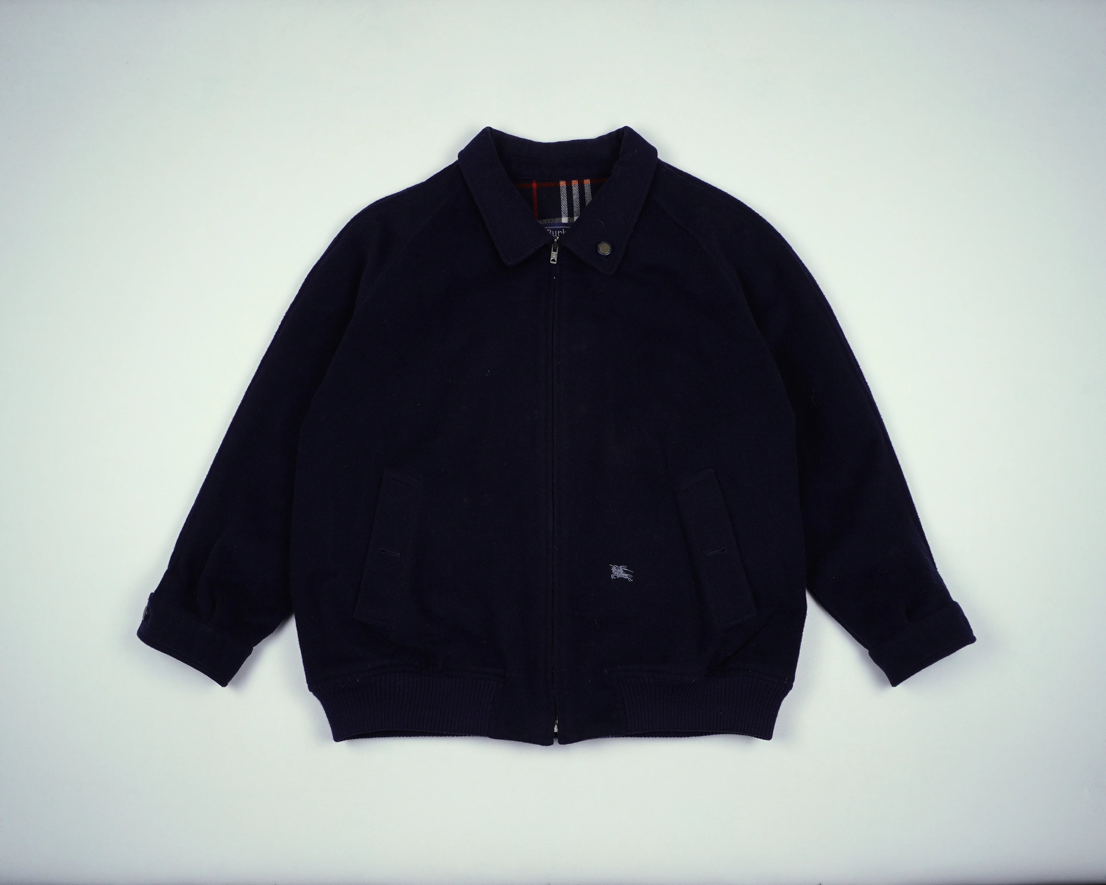 Burberrys Navy Harrington Jacket L Wool