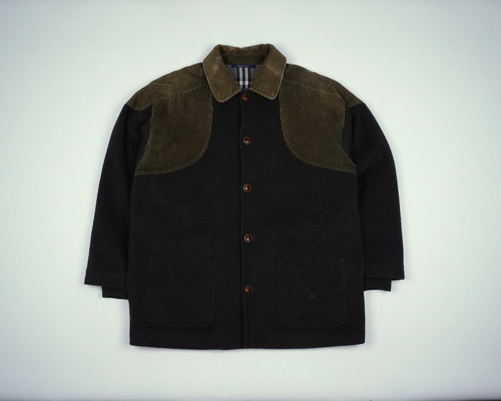 Burberry Green Overcoat S Wool, Corduroy