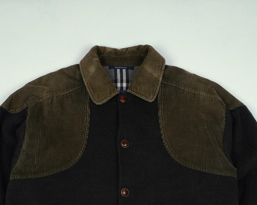 Burberry Green Overcoat S Wool, Corduroy