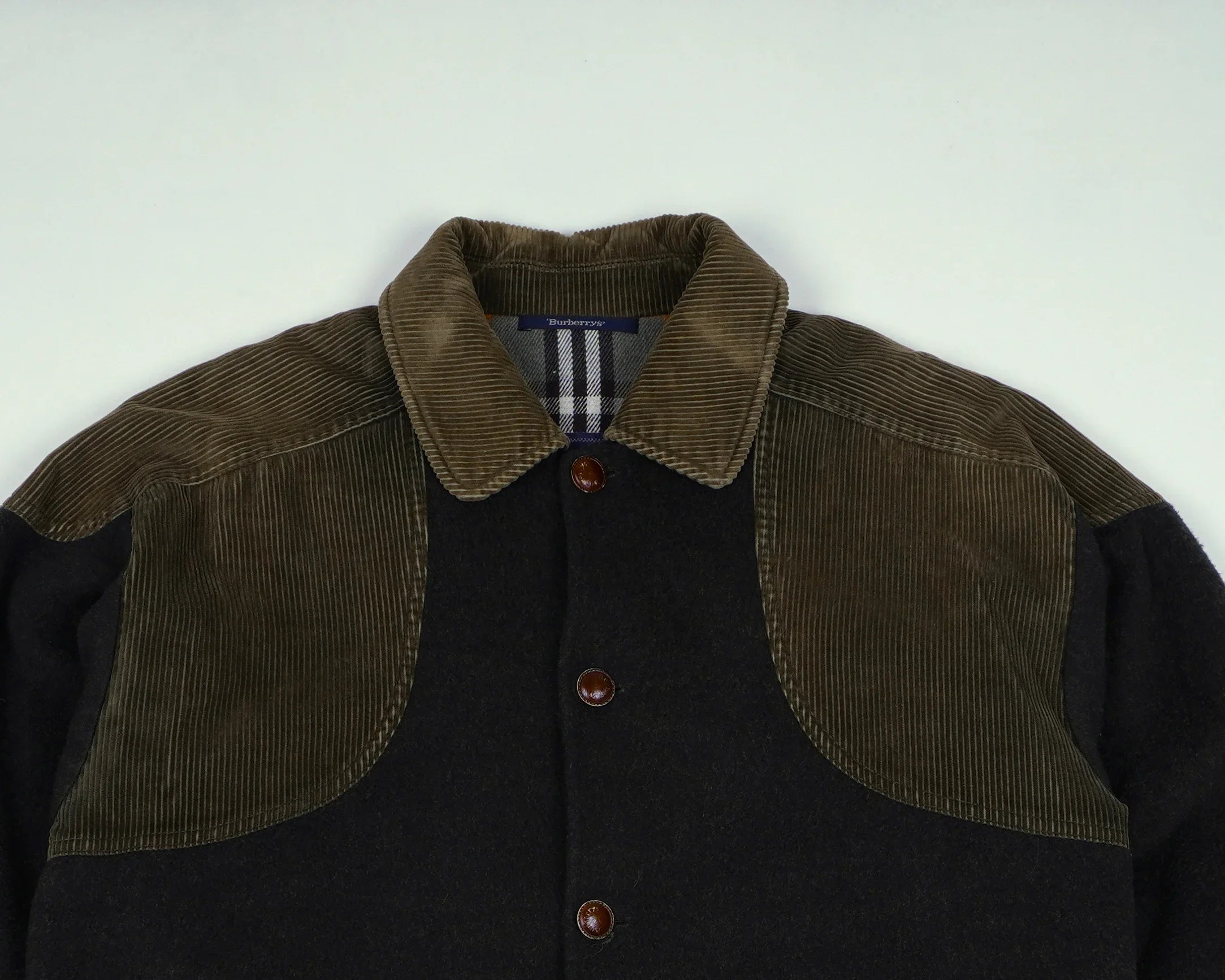 Burberry Green Overcoat S Wool, Corduroy