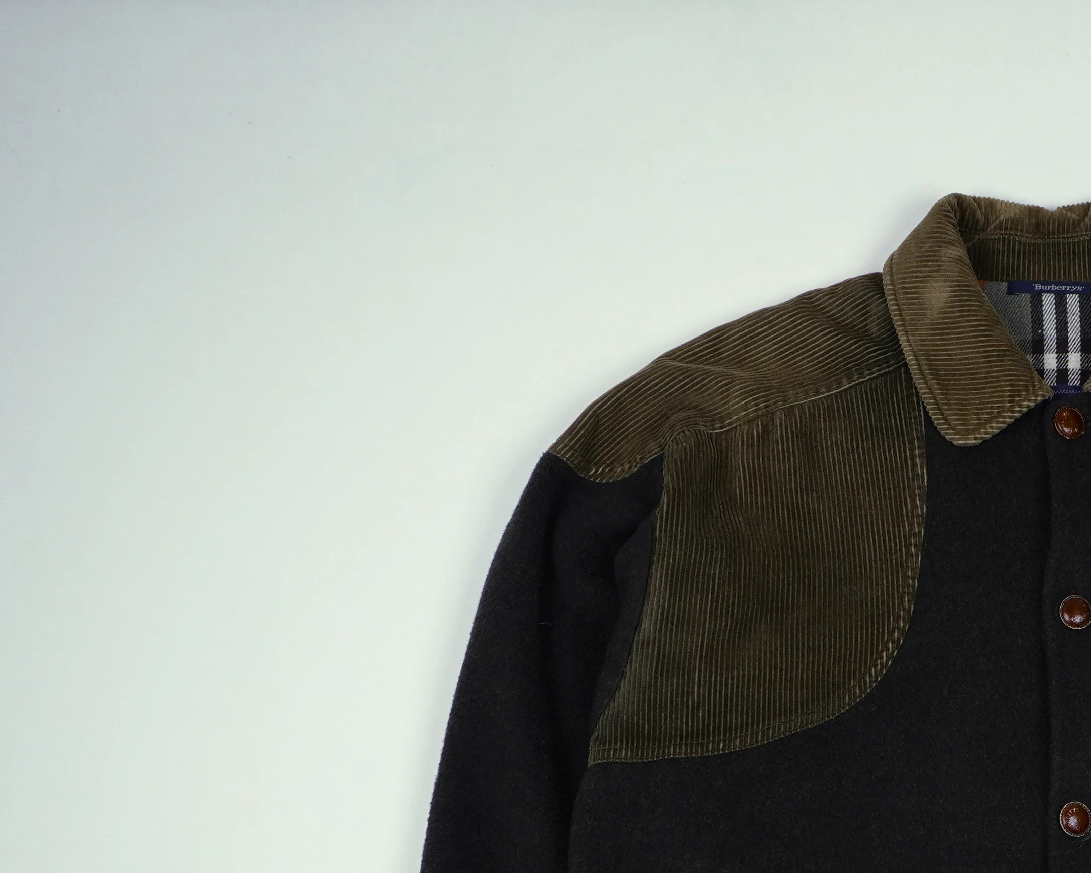 Burberry Green Overcoat S Wool, Corduroy