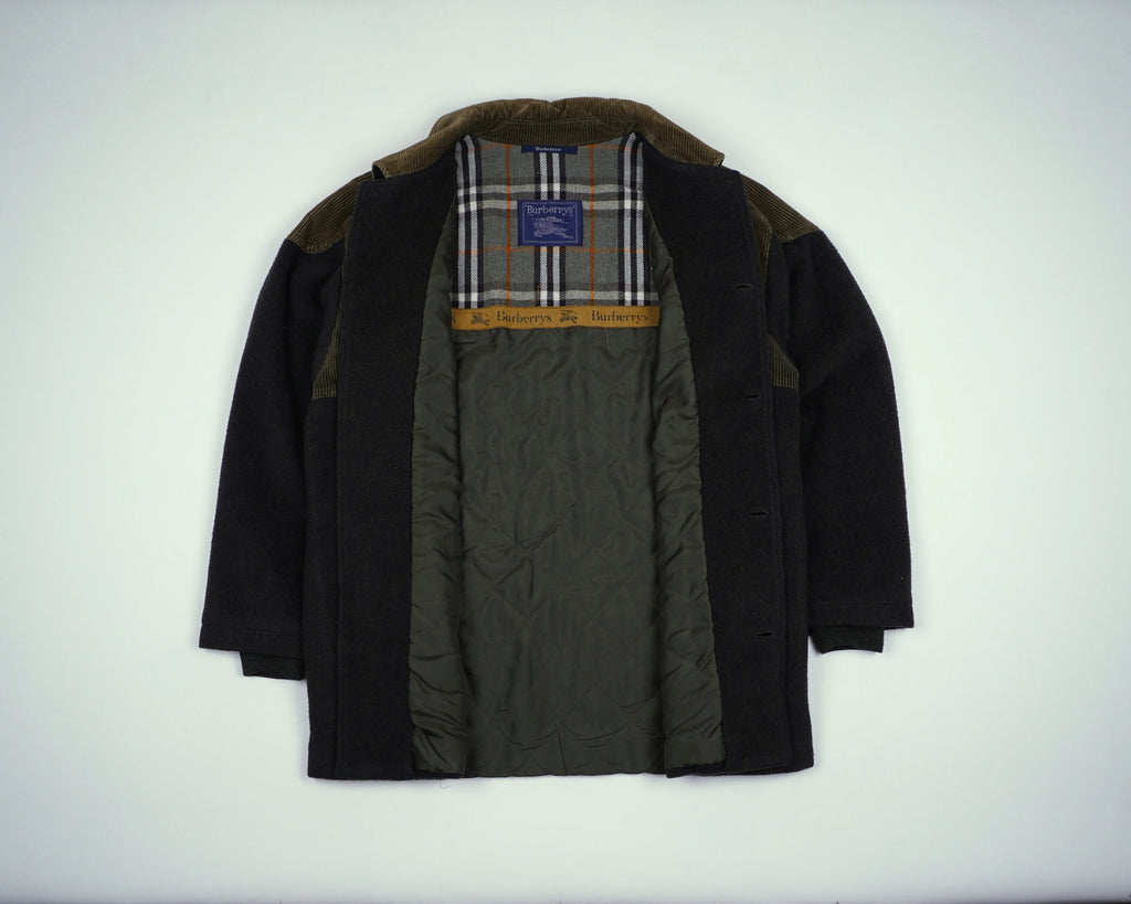 Burberry Green Overcoat S Wool, Corduroy