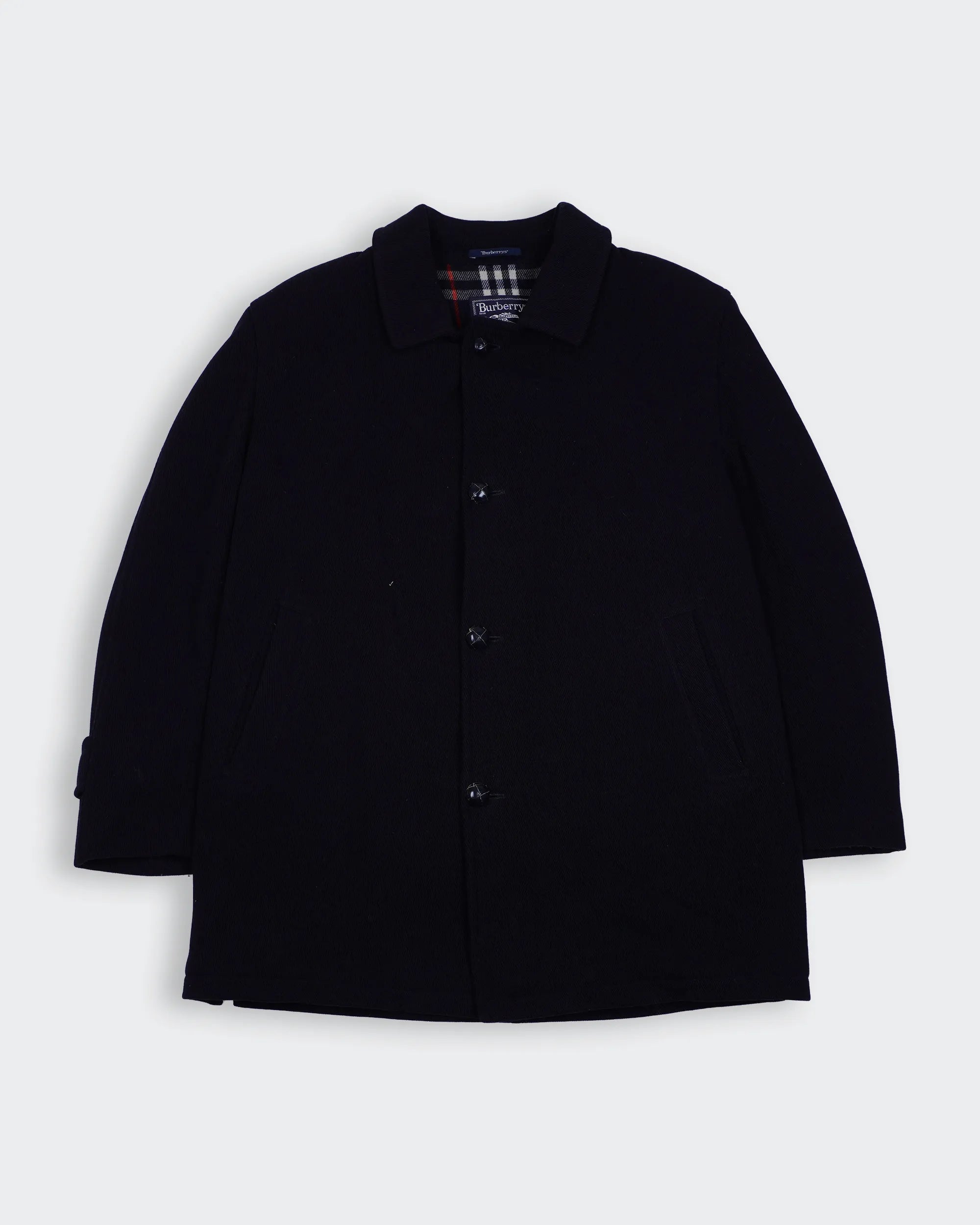 Burberry 1990's Navy Wool Overcoat - XL